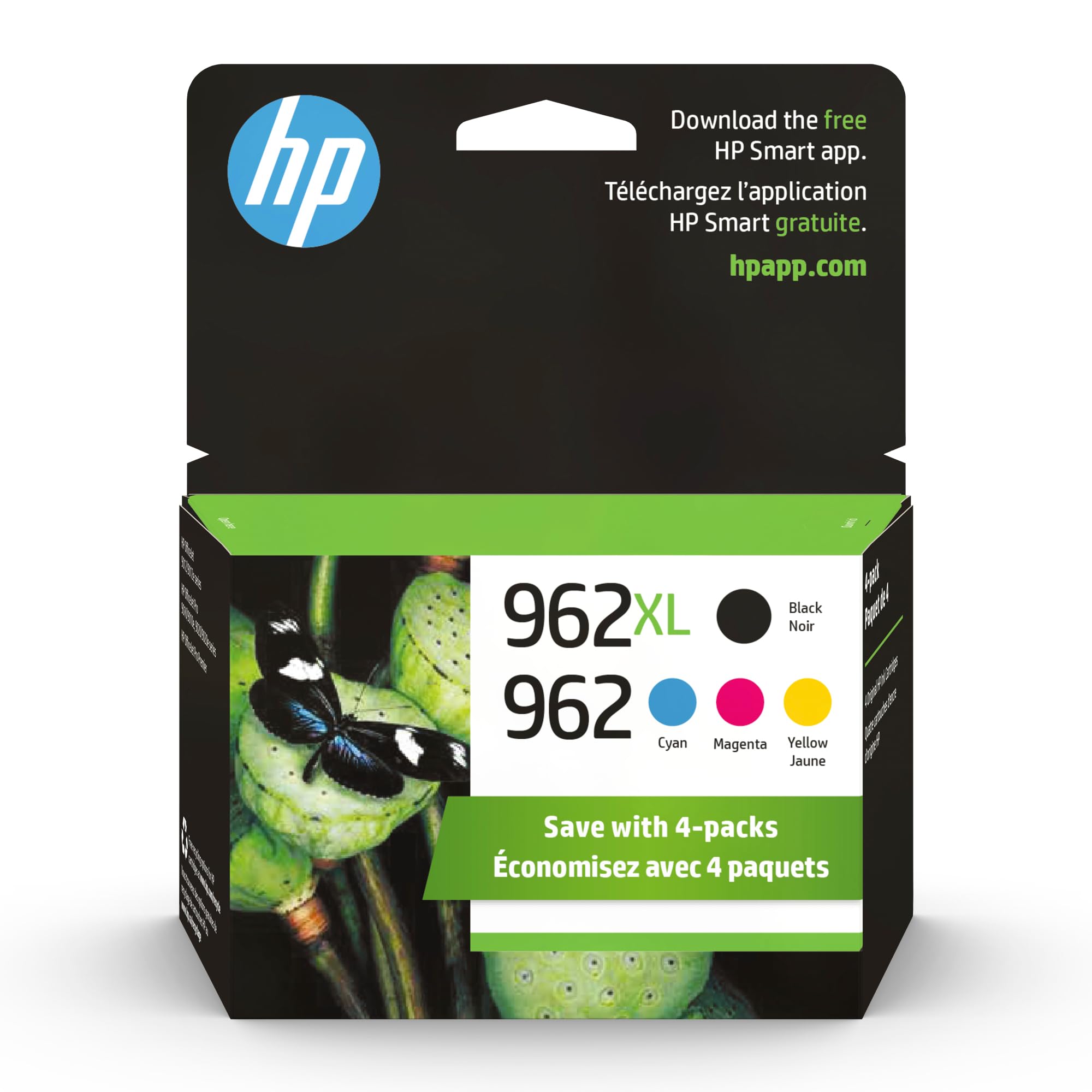 Original HP 962XL Black & 962 Cyan/Magenta/Yellow Ink Cartridge 4-Pack | Compatible with HP OfficeJet Pro 9010/9020 Series | For Home Office Printing, Documents & Photos