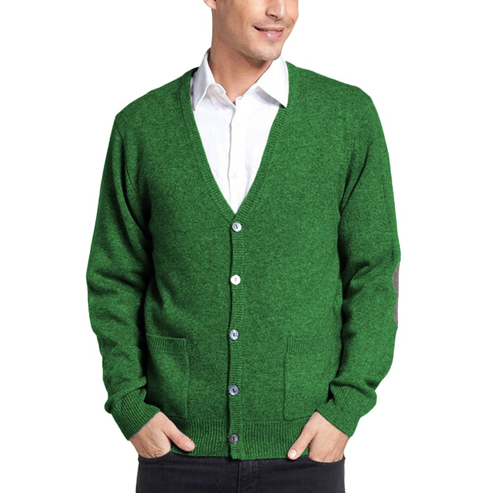Parisbonbon Men's 100% Cashmere V-Neck Cardigan Sweater - Soft & Luxurious Apple Green Pullover (Size 5X) - Perfect for Office, Casual Wear & Winter Layering