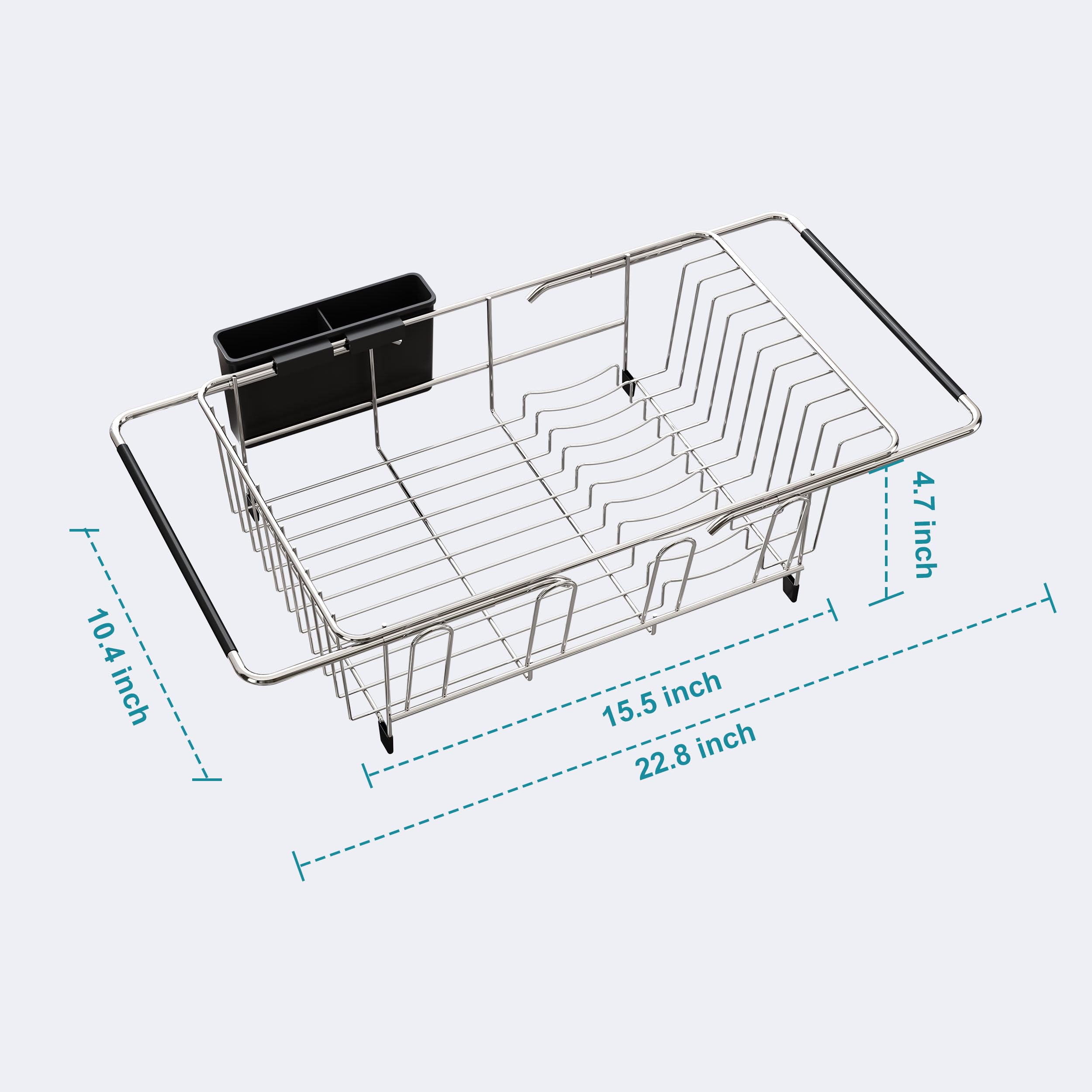 Expandable Stainless Steel Sink Dish Drying Rack with Utensil Holder - Space Saving Kitchen Counter Drainer for Plates, Cups & Silverware - Perfect for Small Kitchens & Apartment Living