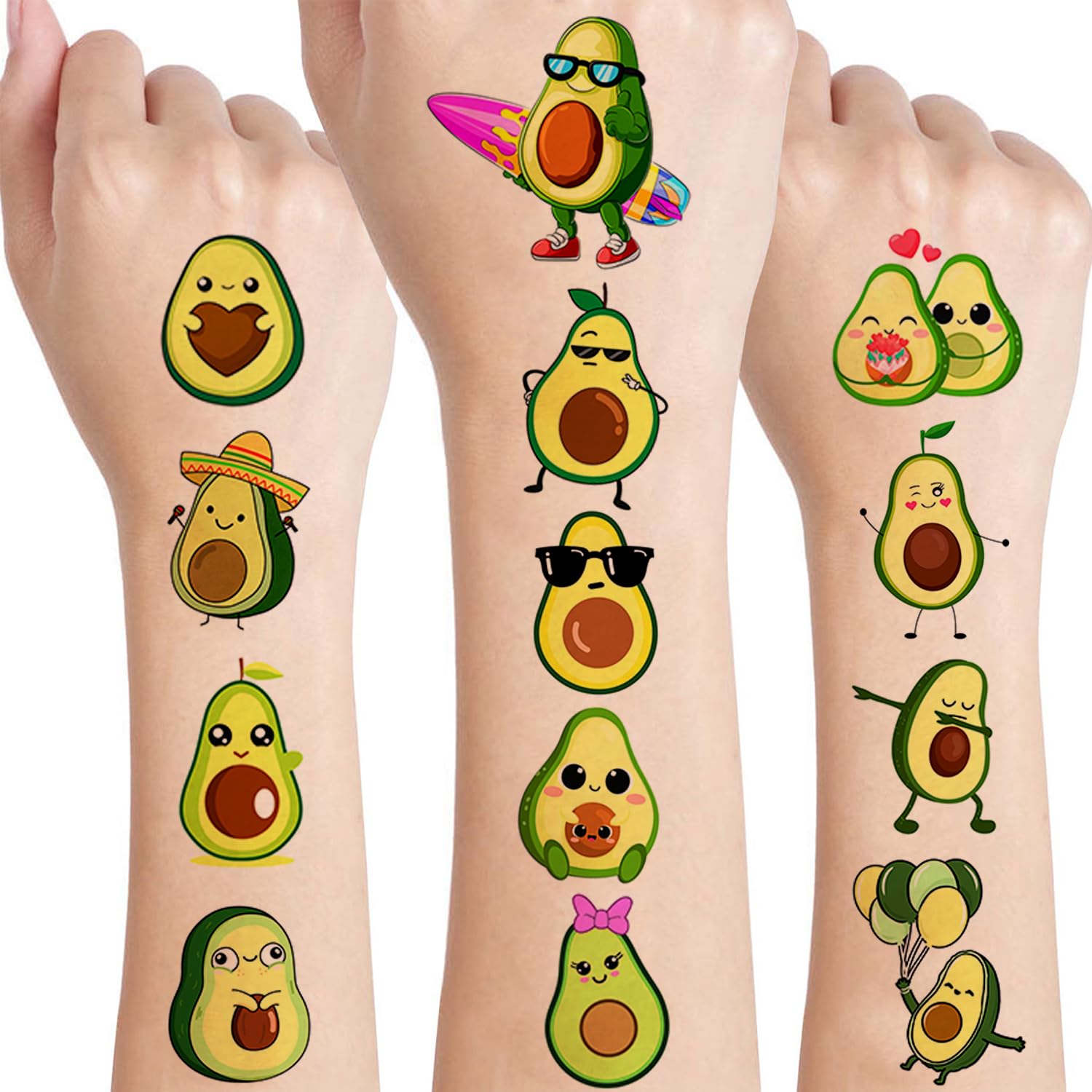 12 Sheets Avocado Temporary Tattoos for Kids - Cute Fruit Face Fake Tattoos for Boys & Girls - Perfect for Birthday Parties, Goodie Bags, Party Favors, Games & Rewards - Fun Avocado-Themed Party Decorations & Supplies