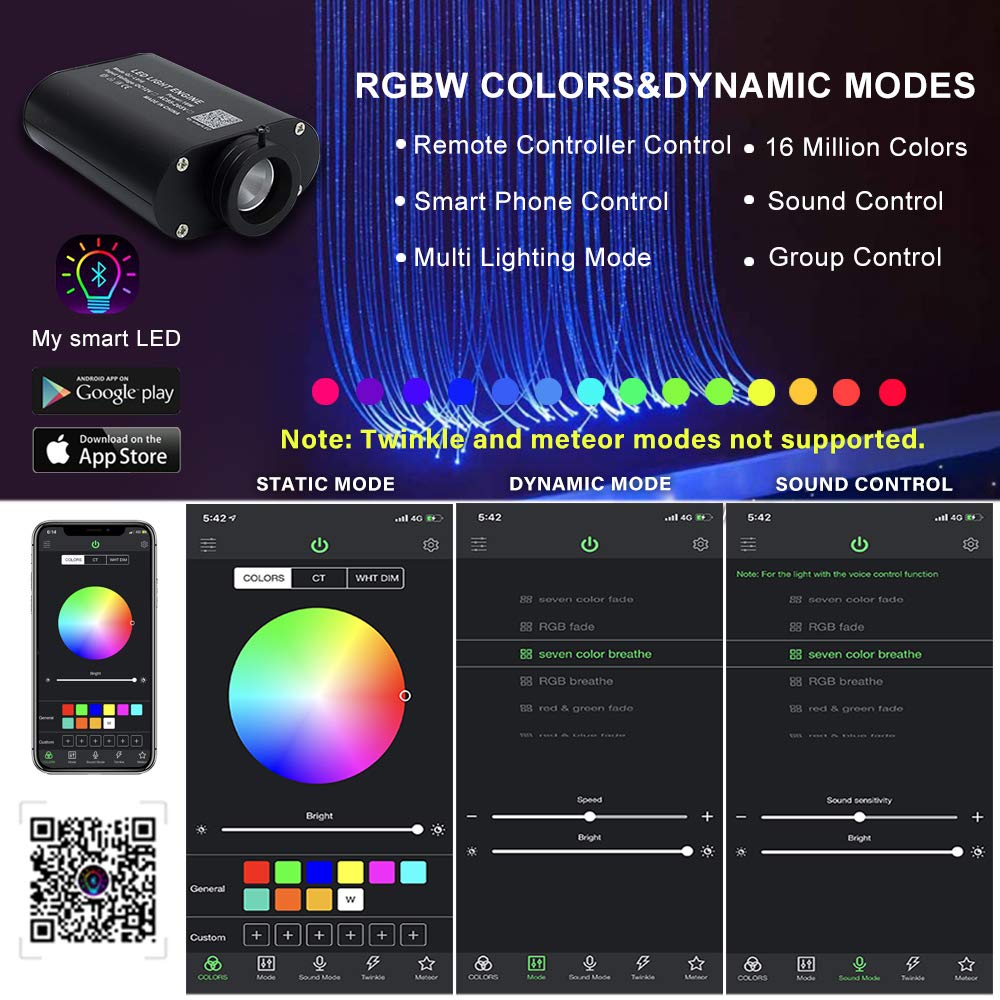 AMKI 16W RGBW Fiber Optic Curtain Light Kit - 300 Strands Waterfall LED Curtain Lights with Smart App & Sound Control, 0.04in/1mm 6.5ft/2m Fiber Optic Cable for Home Window Decor - Perfect for Christmas, Weddings, Parties & Indoor/Outdoor Decoration