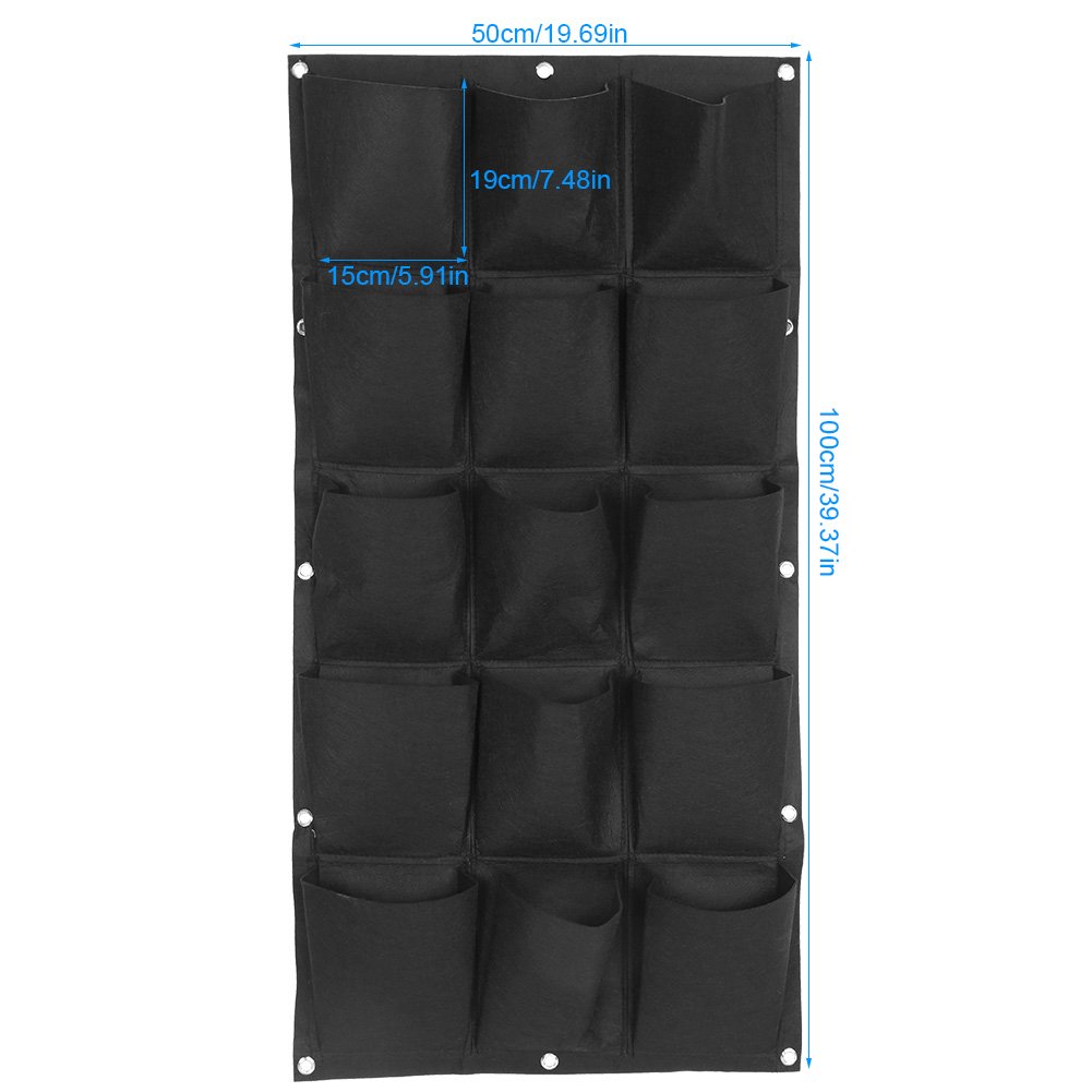 Vertical Hanging Garden Planter Wall Mounted - 15 Pocket Plant Grow Bag for Indoor & Outdoor Use - Space Saving Herb Flower Vegetable Growing - Perfect for Balcony, Patio, Kitchen & Small Space Gardening (Black)