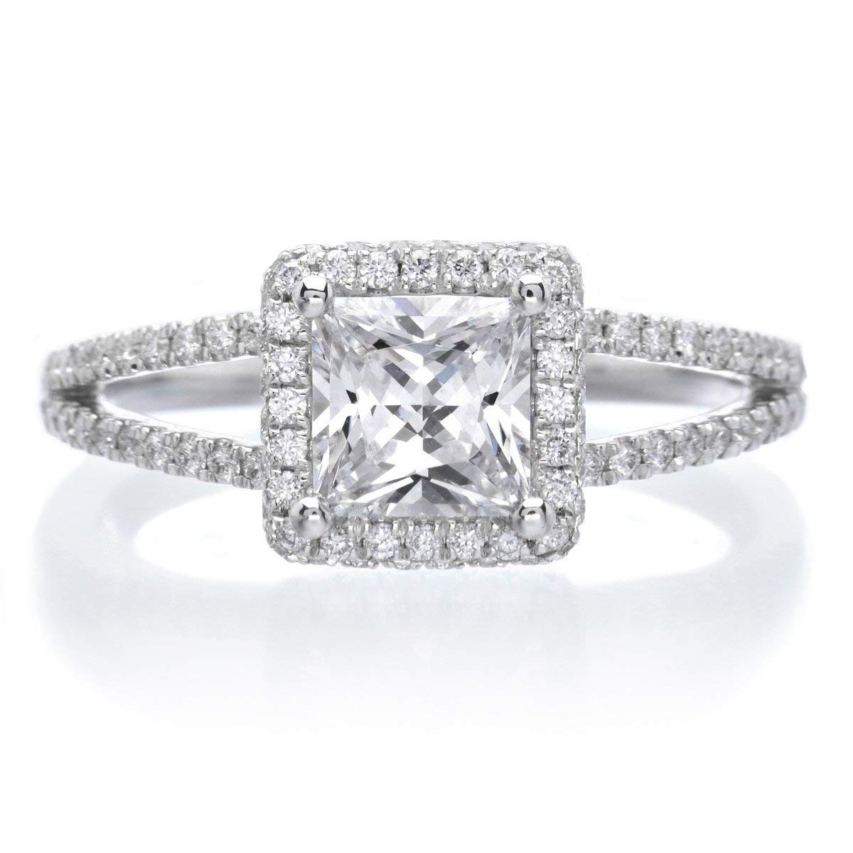 1 Carat Princess Cut Moissanite Halo Engagement Ring for Women - Platinum Plated Silver, 10K/14K/18K Gold Wedding & Anniversary Band with Custom Text Engraving | Perfect for Proposals, Bridal Jewelry & Special Occasions