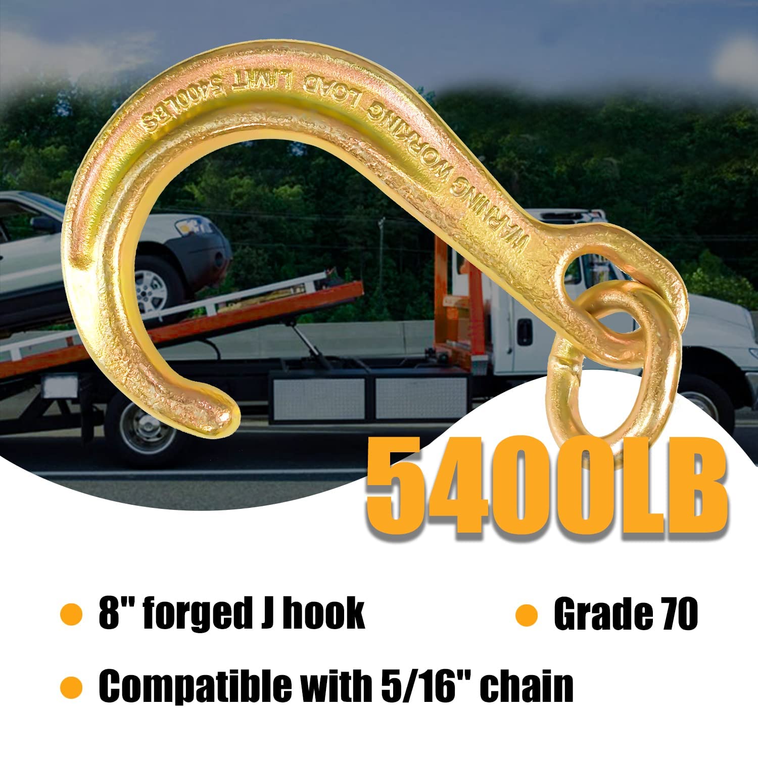2 Pack 8 Inch Heavy Duty J Hook Tow Hooks with Coupling Links - Yellow Zinc Plated G70 Steel Clevis for Tractor, Truck & Trailer - Perfect for Towing, Recovery & Off-Road Use