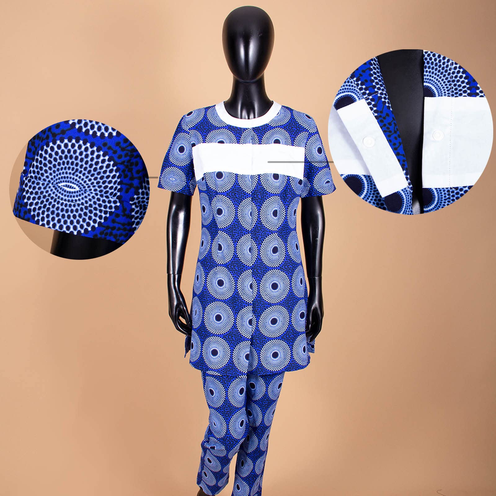 African Print Women's Short Sleeve Shirt & Pants 2-Piece Tracksuit Set - Plus Size Dashiki Casual Outfit for Summer, Beach, and Cultural Events