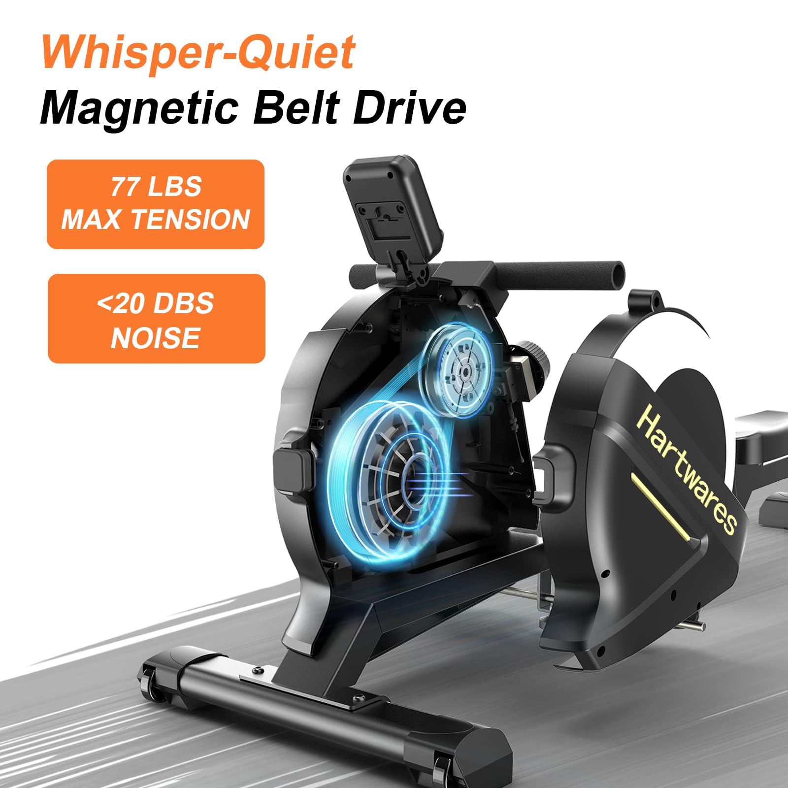 **Hartwares Magnetic Rowing Machine for Home - 77lbs High Resistance, 16 Quiet Levels, LCD Monitor & App Compatible - Perfect for Home Gym, Cardio Workouts & Full-Body Training**