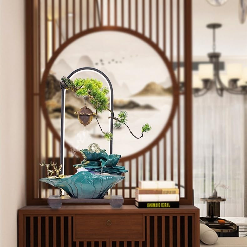 Alpine Water Fountain with Circulating Water Wheel - Small Indoor Desktop Waterfall Fountain for Home & Office Decor, Relaxation & Meditation