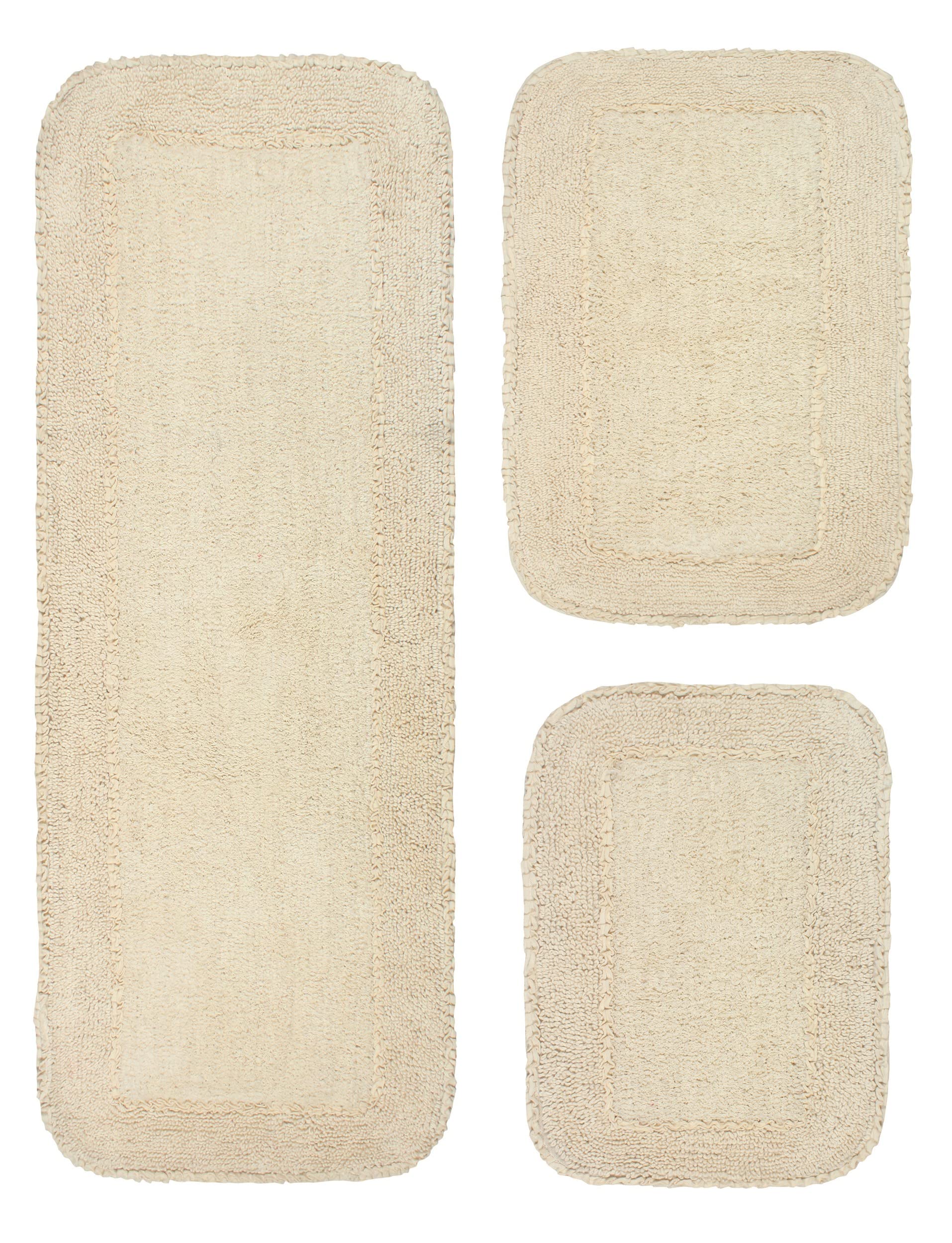 Premium 100% Cotton Bathroom Rugs Set - Ultra Soft & Absorbent Non-Slip Bath Mat with Runner - Machine Washable 3-Piece Ivory Collection for Bathroom & Kitchen Floor - Home Weavers Radiant Collection - Perfect for Bathroom Safety & Cozy Home Decor
