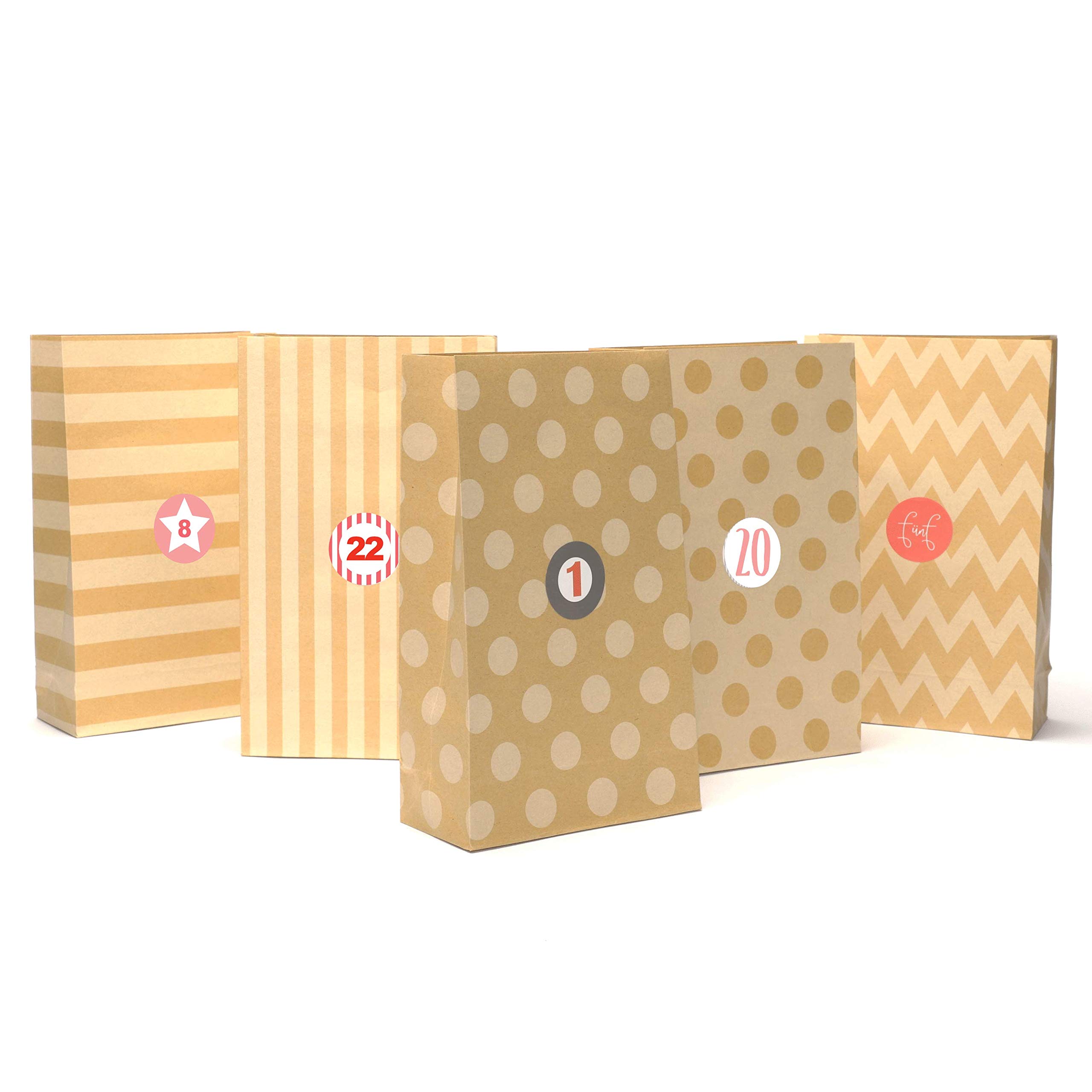 24 Premium Recyclable Kraft Paper Gift Bags with Stickers - DIY Advent Calendar, Christmas Gifts & Party Favors - Perfect for Holiday Wrapping, Birthday Presents & Wedding Favors