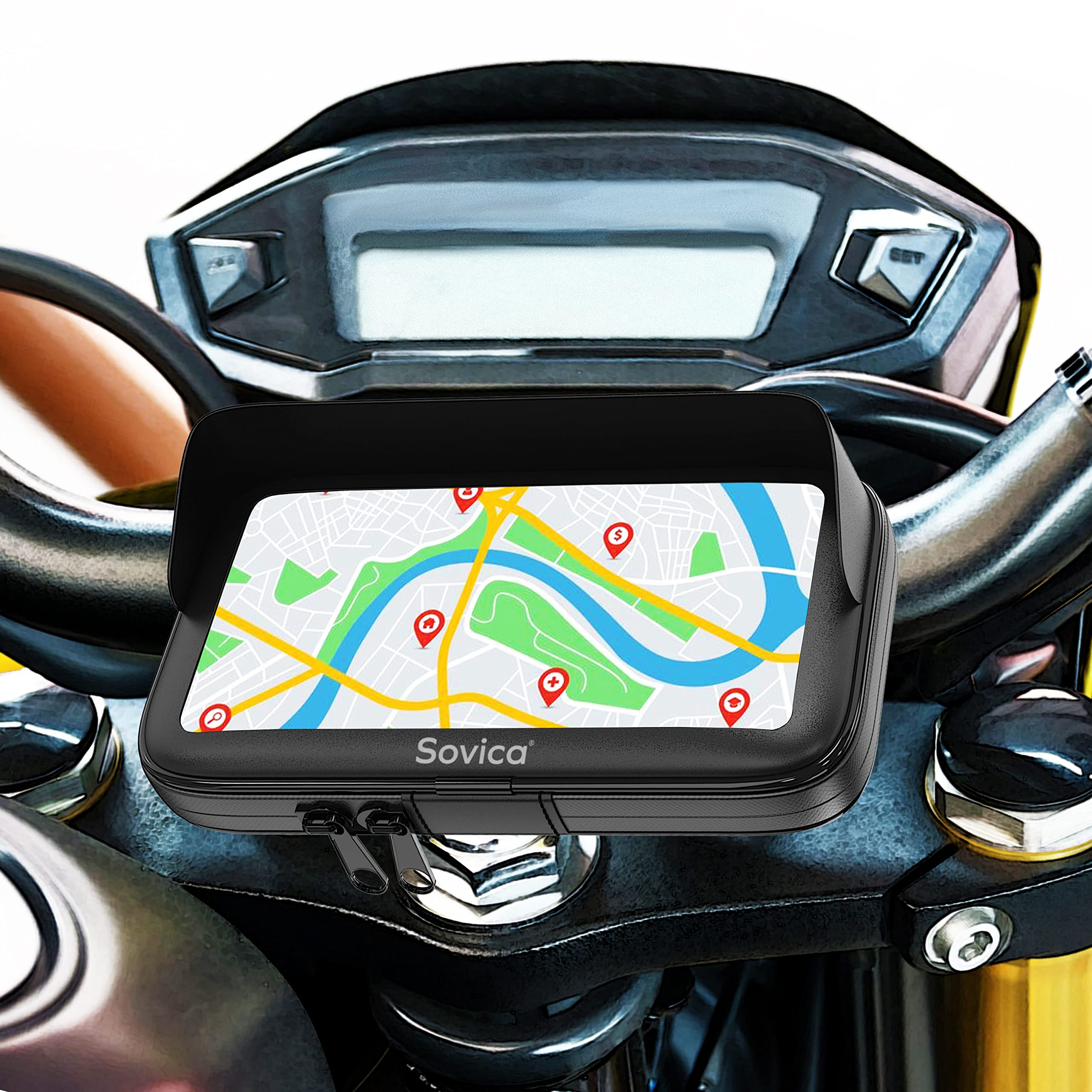 Universal Motorcycle Phone Mount - Waterproof Handlebar Holder for Smartphones up to 7.5 Inch, Adjustable for All Bar Shapes & Sizes | Perfect for Adventure Riding, Commuting & GPS Navigation