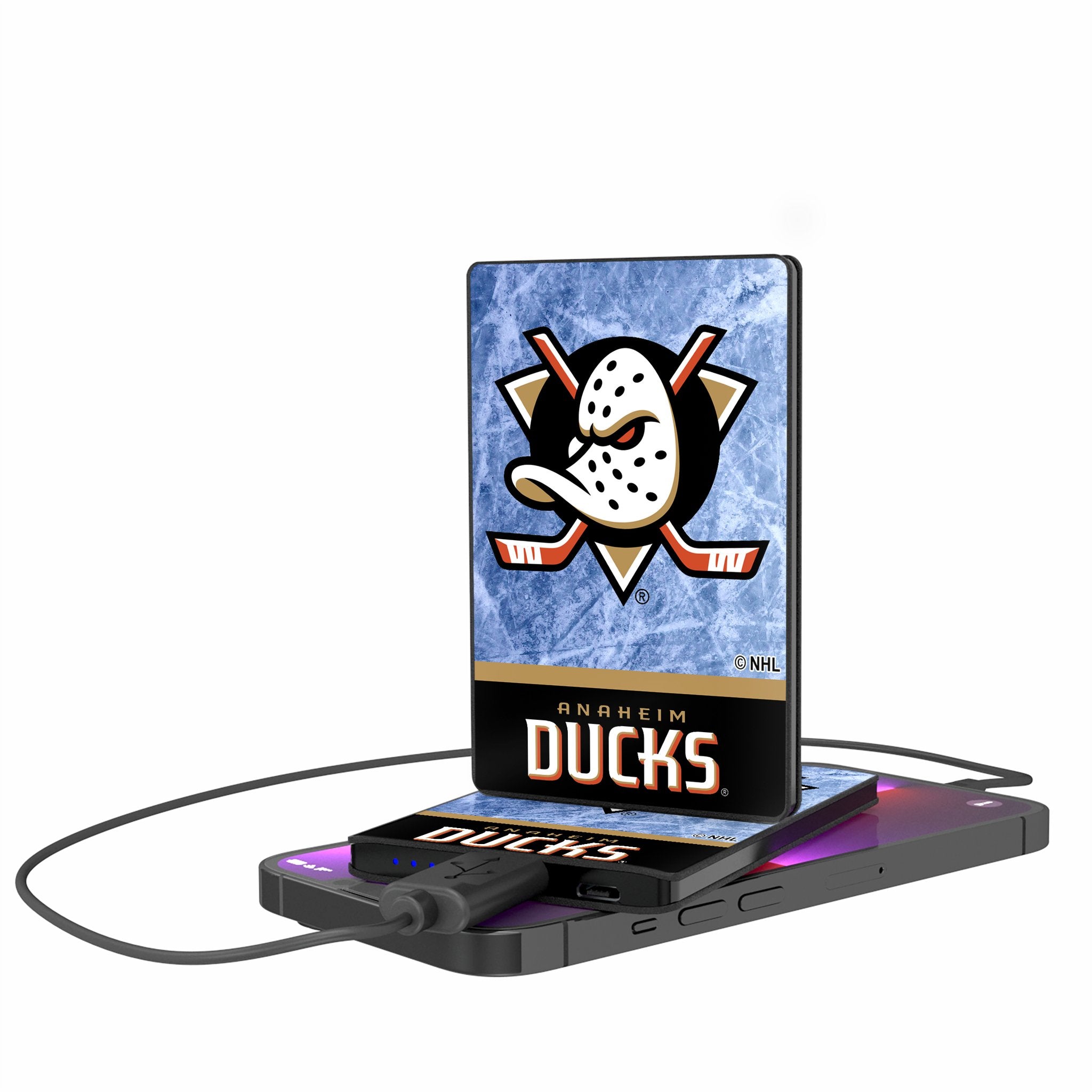 Anaheim Ducks NHL Ice Hockey Wordmark Logo 2500mAh Portable Power Bank - Compact Credit Card Size External Battery Charger for Phones, Perfect for Hockey Games, Travel & Outdoor Adventures