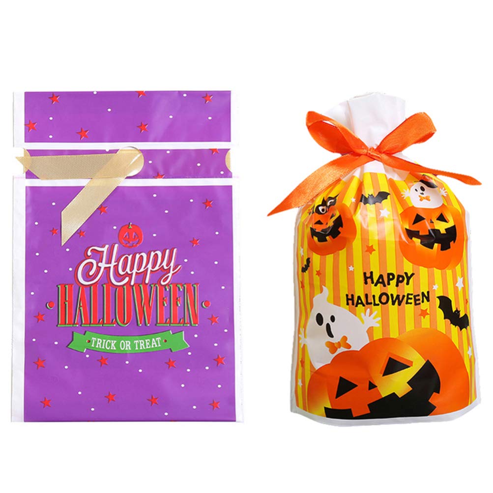 Hemoton 50pcs Halloween Candy Gift Bags - Plastic Drawstring Party Favor Bags for Kids, Halloween Party Supplies & Treat Storage | Perfect for Trick-or-Treating, Classroom Treats & Holiday Gift Giving