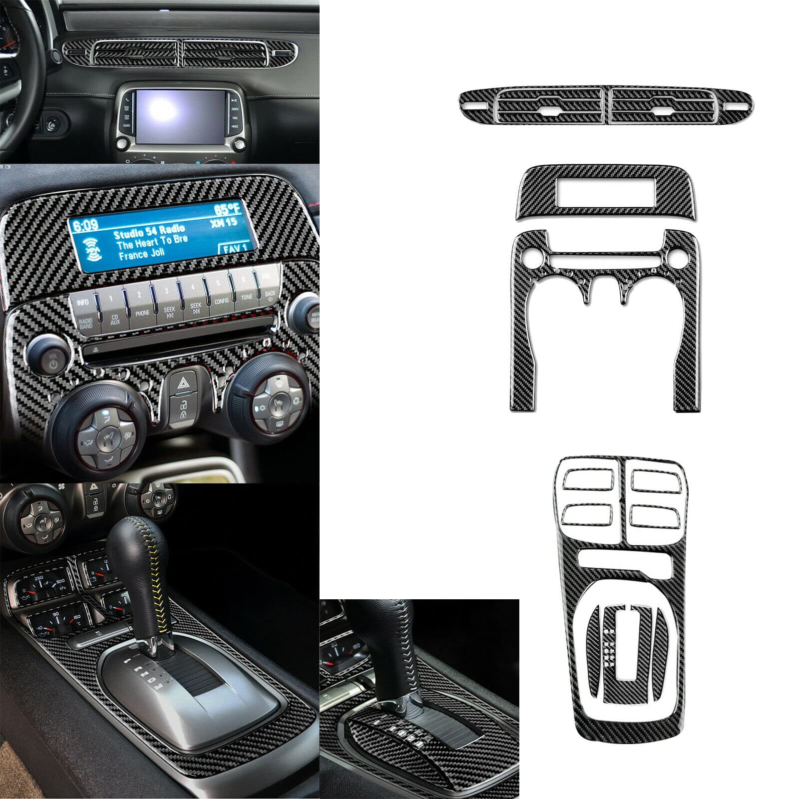 17-Piece Carbon Fiber Center Console Sticker Trim Kit for 2010-2015 Camaro - Interior Accessories Upgrade Set (Excluding GPS) - Perfect for Car Enthusiasts & Customization Projects