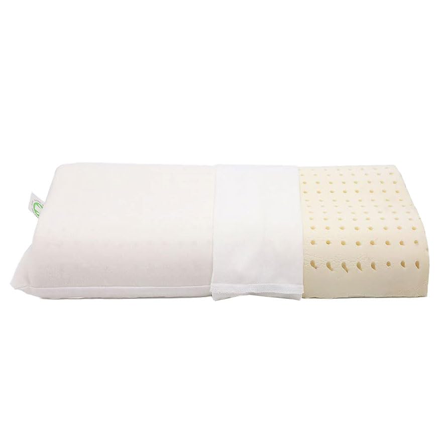 Organic Contour Latex Travel Pillow with 100% Cotton Cover - GOLS & GOTS Certified Small Pillow for Car, Airplane, Bus & Train - Perfect for Neck Support During Travel & Commuting