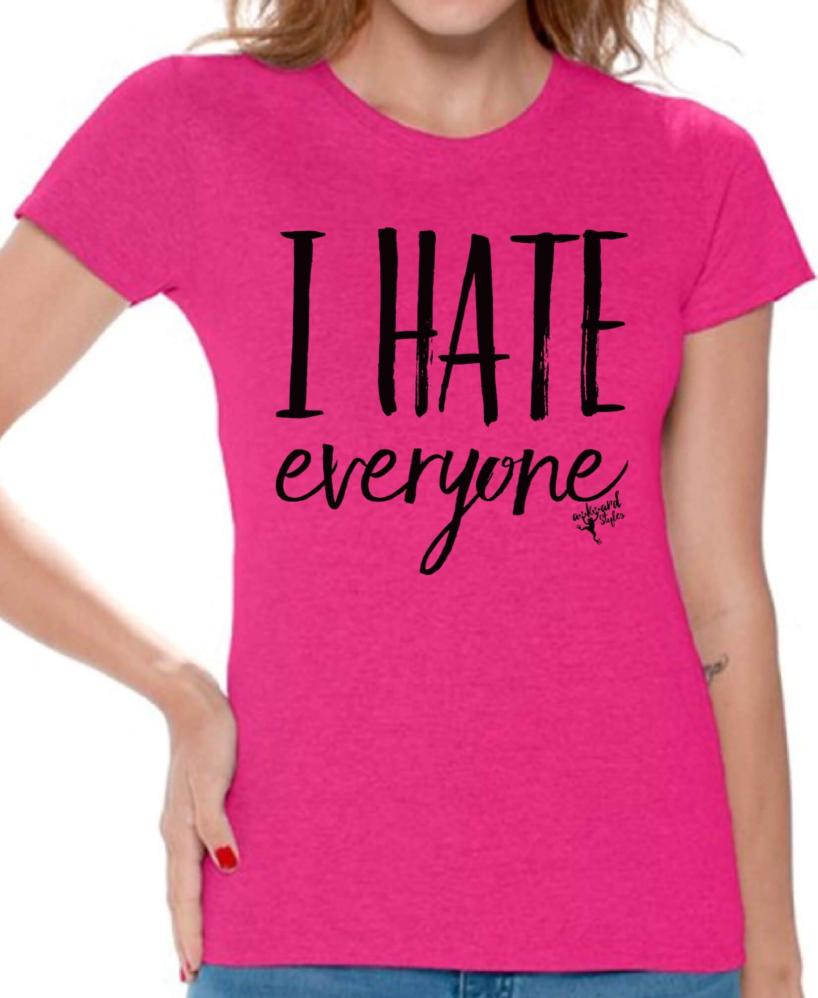 Awkwardstyles Women's 'I Hate Everyone' Graphic T-Shirt - Funny Loner Tee with Free Bookmark - Perfect for Casual Wear, Gifts & Social Outings