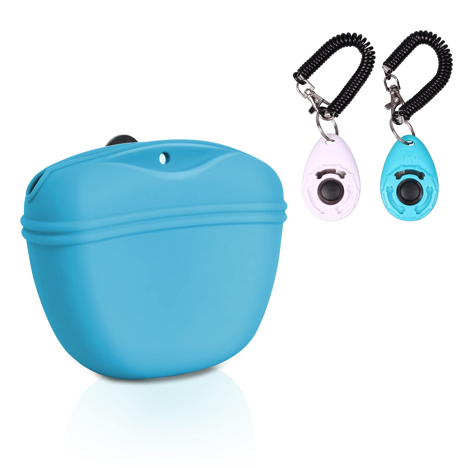Professional Dog Clicker Training Kit with Silicone Treat Pouch - Includes 2 Clickers & Magnetic Closure Treat Bag for Effective Dog Obedience Training | Perfect for Puppy Training, Behavior Modification & Outdoor Dog Walking