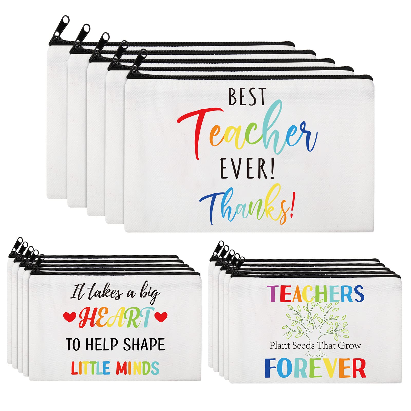 Saintrygo 15-Piece Teacher Appreciation Gift Set - Makeup Pouch & Cosmetic Bag for Women, Travel Toiletry Case & Zippered Pencil Pouch (3 Styles, Multicolor Tree Design) - Perfect for Teacher Thank You Gifts, Classroom Supplies & Travel Essentials