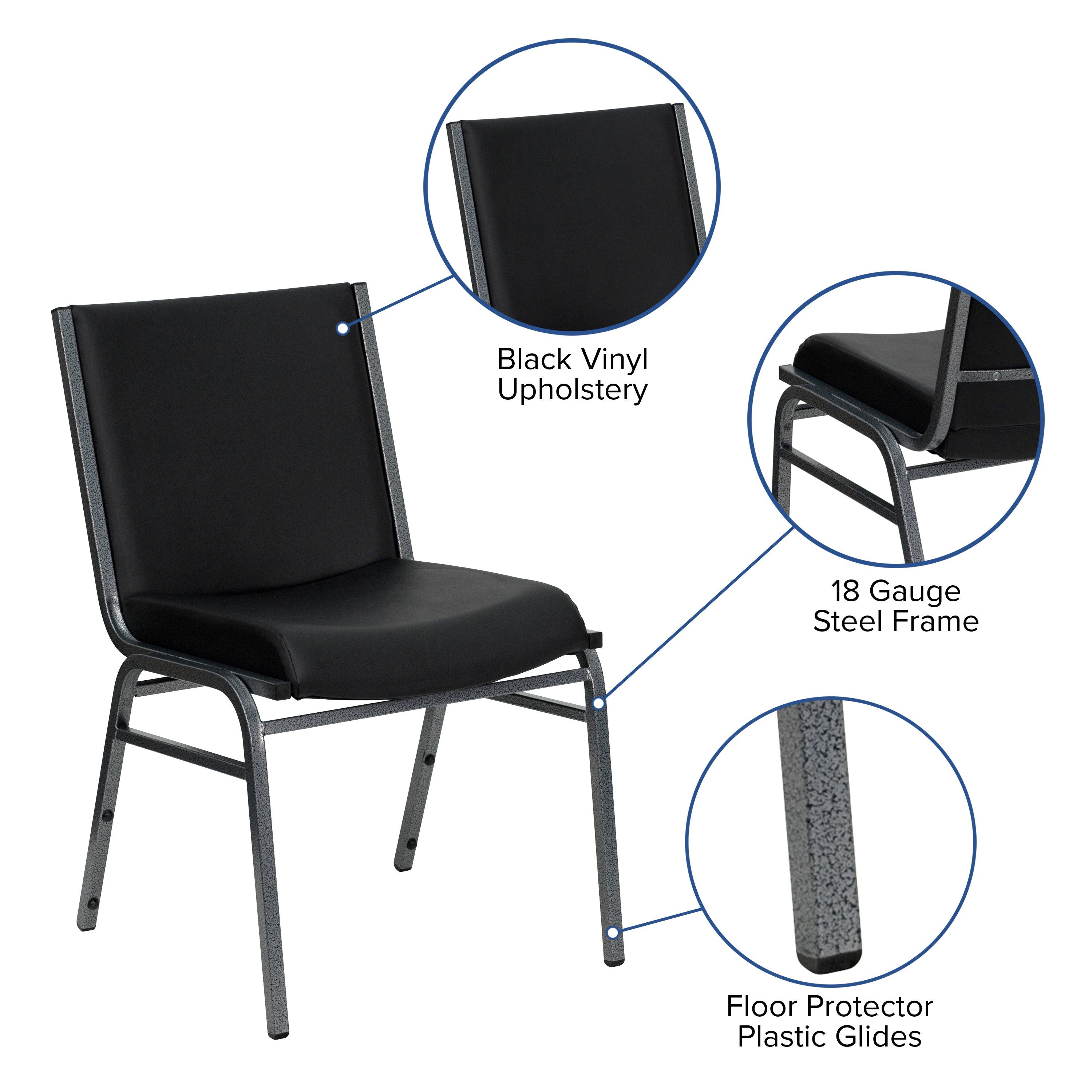 FLASH HERCULES Series Heavy Duty Black Vinyl Stack Chair - Commercial Grade Folding Chairs for Banquet, Wedding, Church & Office Use
