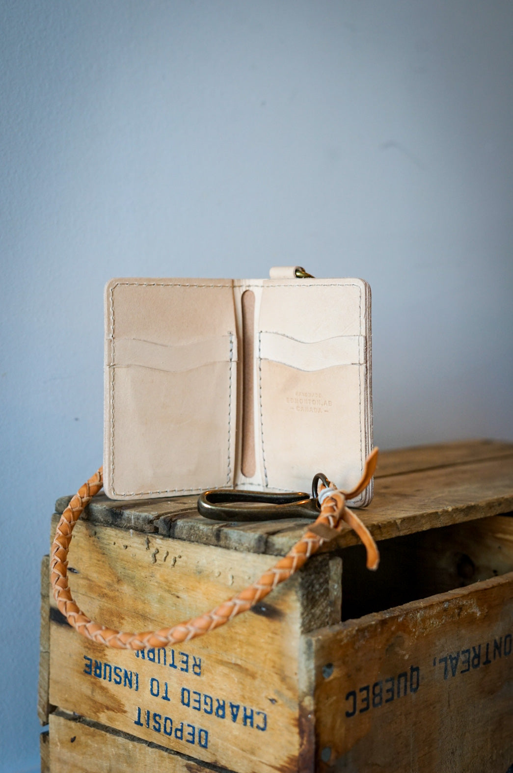 Mini Trucker Wallet with Braided Lanyard - Genuine Natural Vegetable Tanned Leather - Compact RFID Blocking Bifold Wallet for Men - Perfect for Travel, Work & Everyday Carry