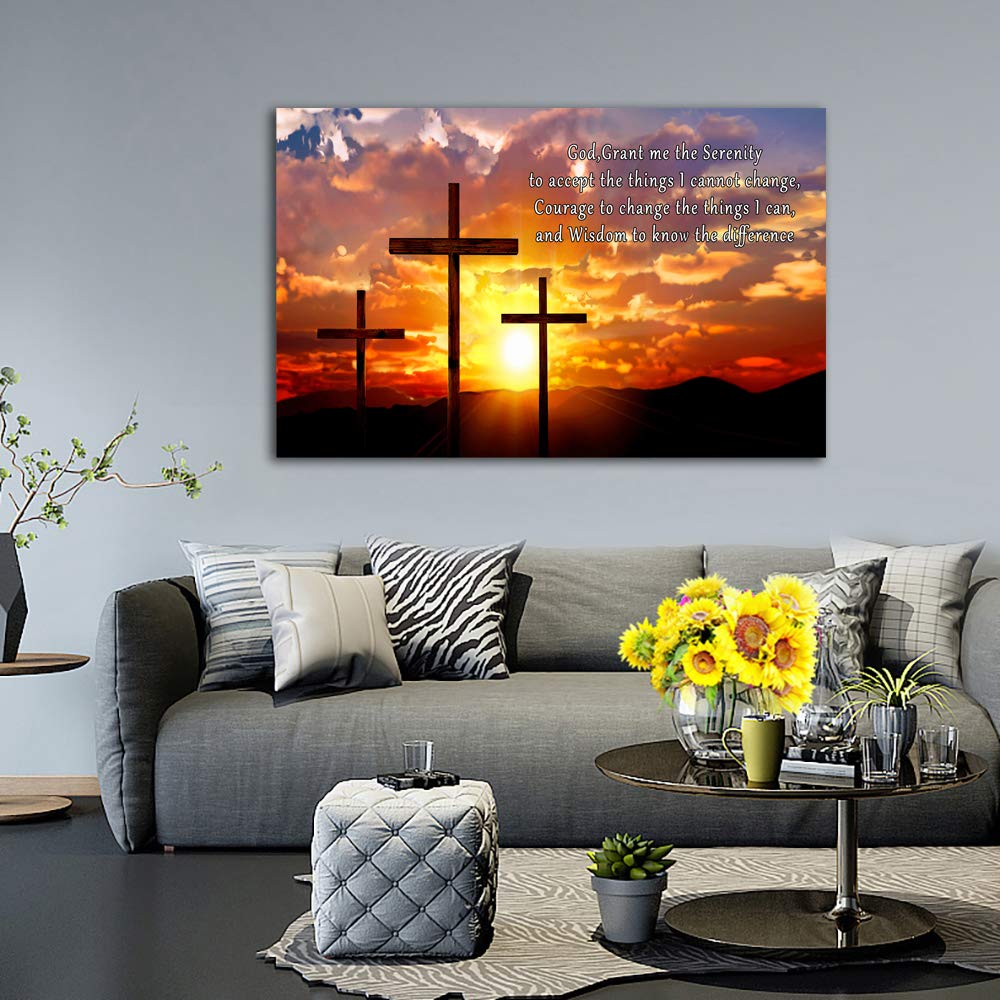 AMART SUN Bible Verses Canvas Wall Art - Christian Scripture Painting with Crosses, Jesus Religious Home & Office Decor - Large Framed Ready to Hang Canvas for Living Room, Bedroom, Church (16x24 inches)
