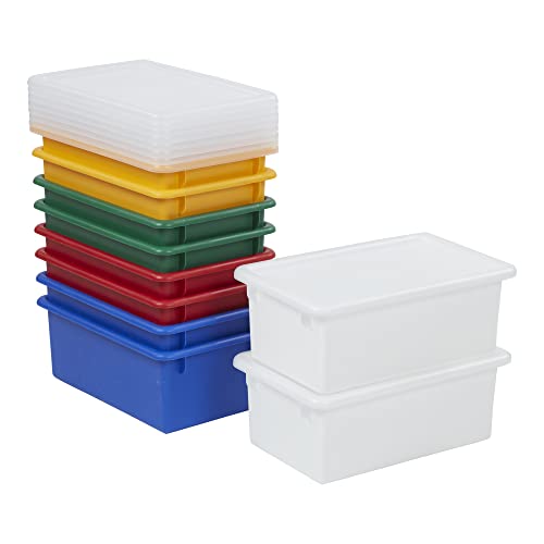 ECR4Kids 10-Piece Colorful Plastic Storage Bins with Lids - Stackable Organizer Containers for Classroom, Home & Office - Perfect for Toys, Books, School Supplies & Craft Organization
