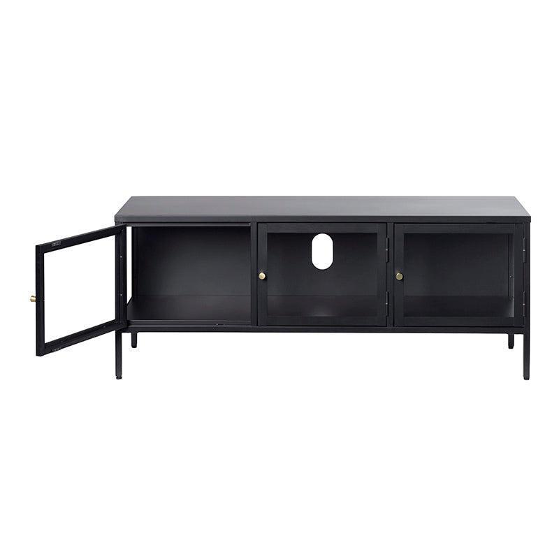 CARMEL 3 Glass Door TV Stand Entertainment Center 52 Inches Black for Living Room Home Theater Setup