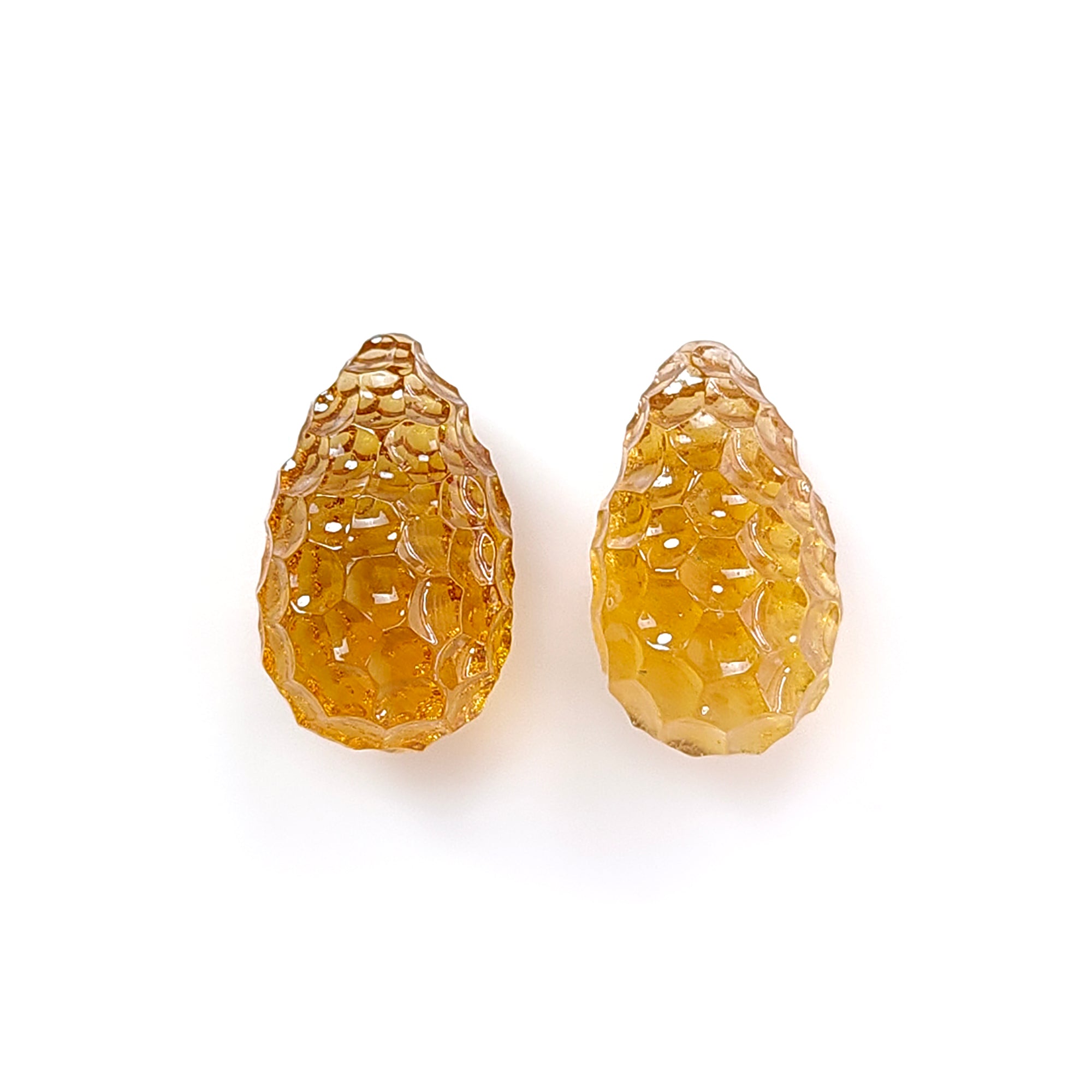 Natural Untreated Yellow Citrine Gemstone Carving - 22.70cts Hand Carved Teardrop Shape 17mm Pair, November Birthstone Jewelry for Necklace Pendant & Earrings - Perfect Gift for Birthdays, Anniversaries and Spiritual Healing