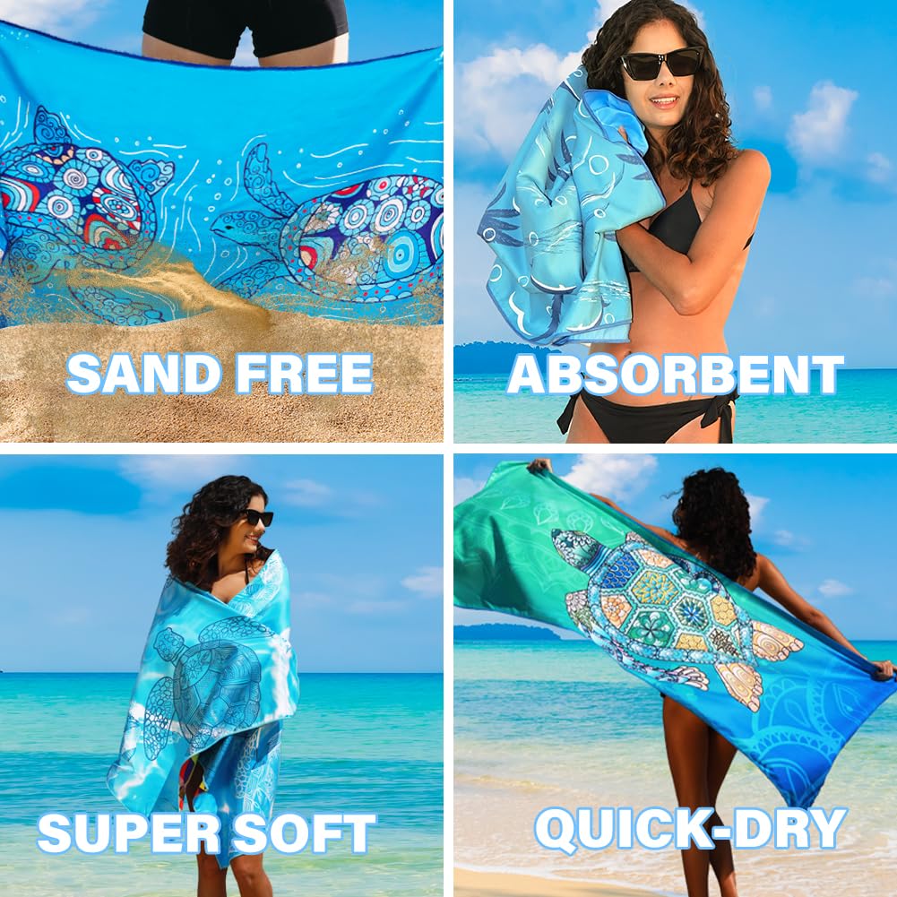 Quick Dry Microfiber Beach Towel 2 Pack - Sand Free, Lightweight for Swimming, Camping & Travel
