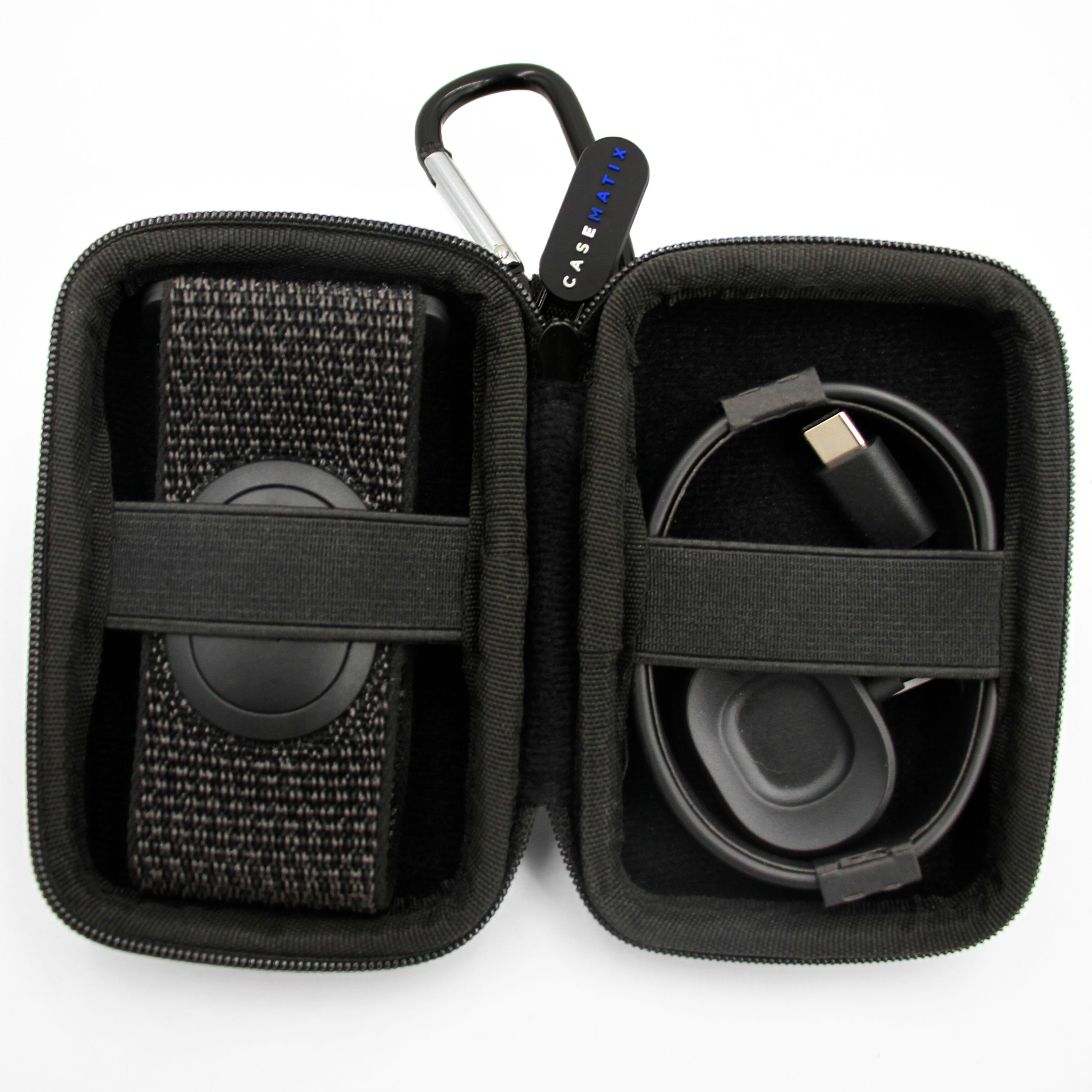 CASEMATIX Clip On Carry Case for Peloton Heart Rate Monitor Armband & Charging Adapter - Protective Storage Case Only | Perfect for Gym, Cycling & Fitness Tracking