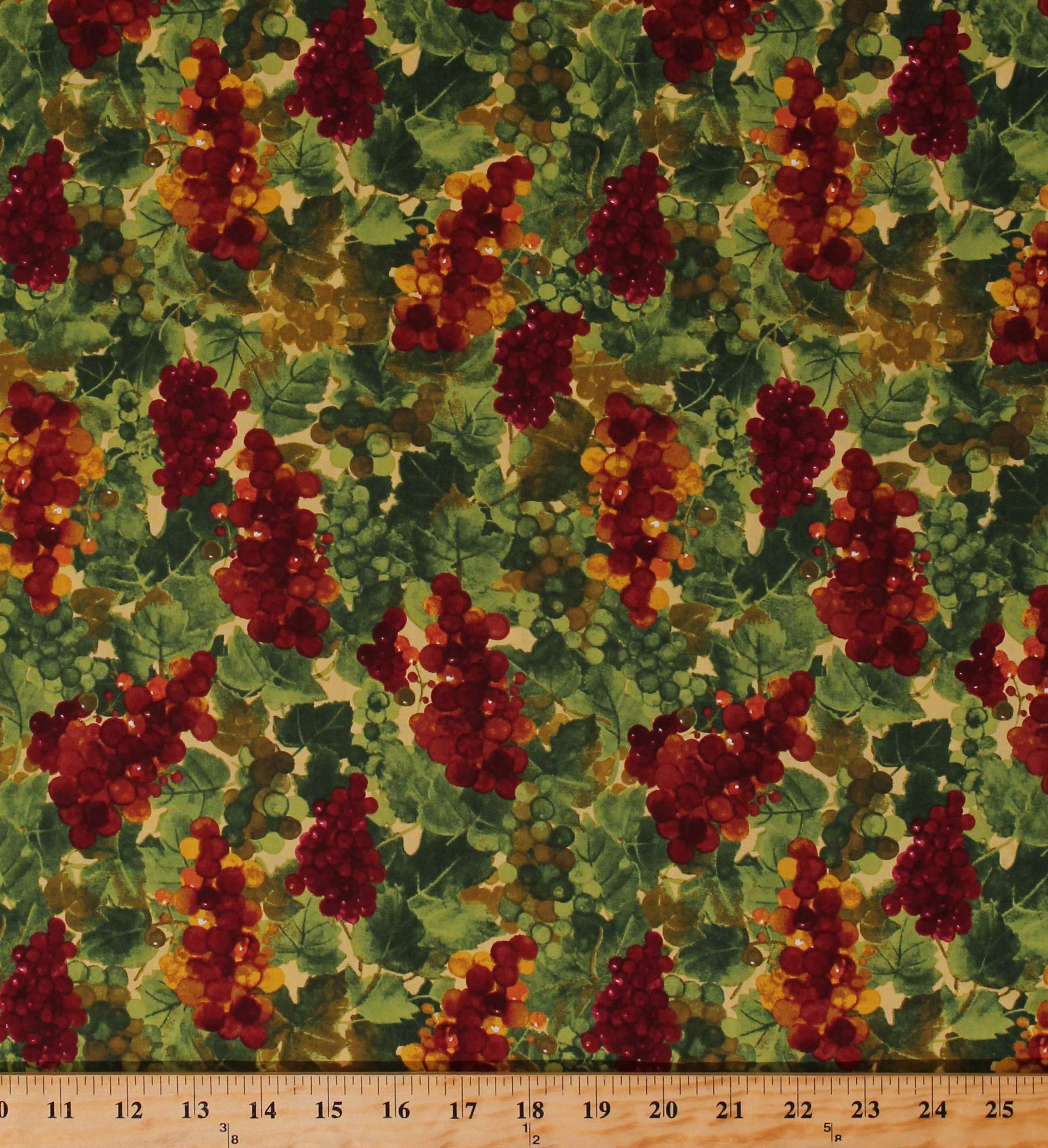 Premium Cotton Fabric Print - Grapes Clusters with Leaves Vineyard Design for Winemaking & Rhone Valley Decor (D571.69) | Perfect for Quilting, Upholstery, and DIY Home Decor Projects