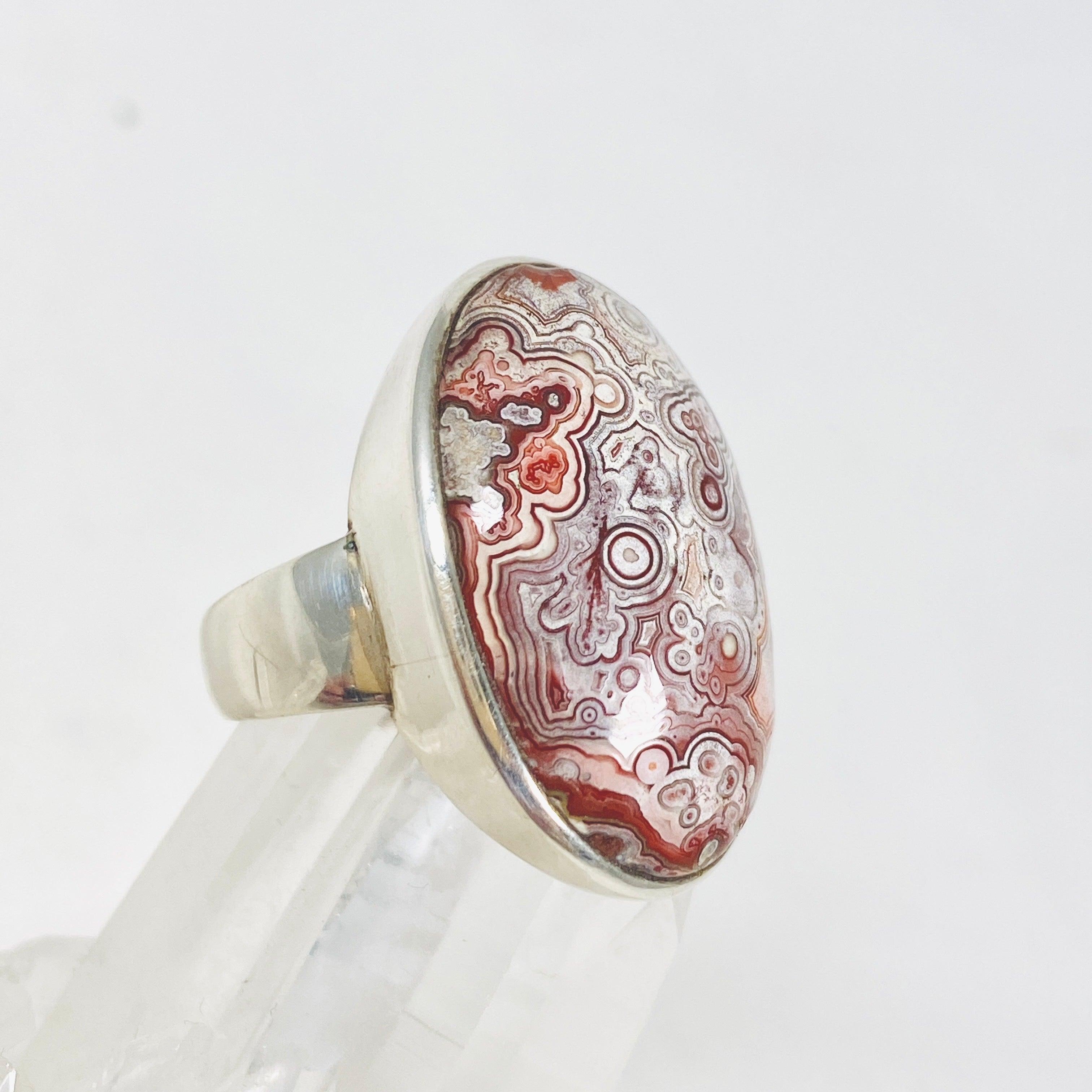Crazy Lace Agate Oval Ring - Size 8.5 Sterling Silver Jewelry PRGJ289 | Elegant Gift for Women, Birthday & Anniversary Present