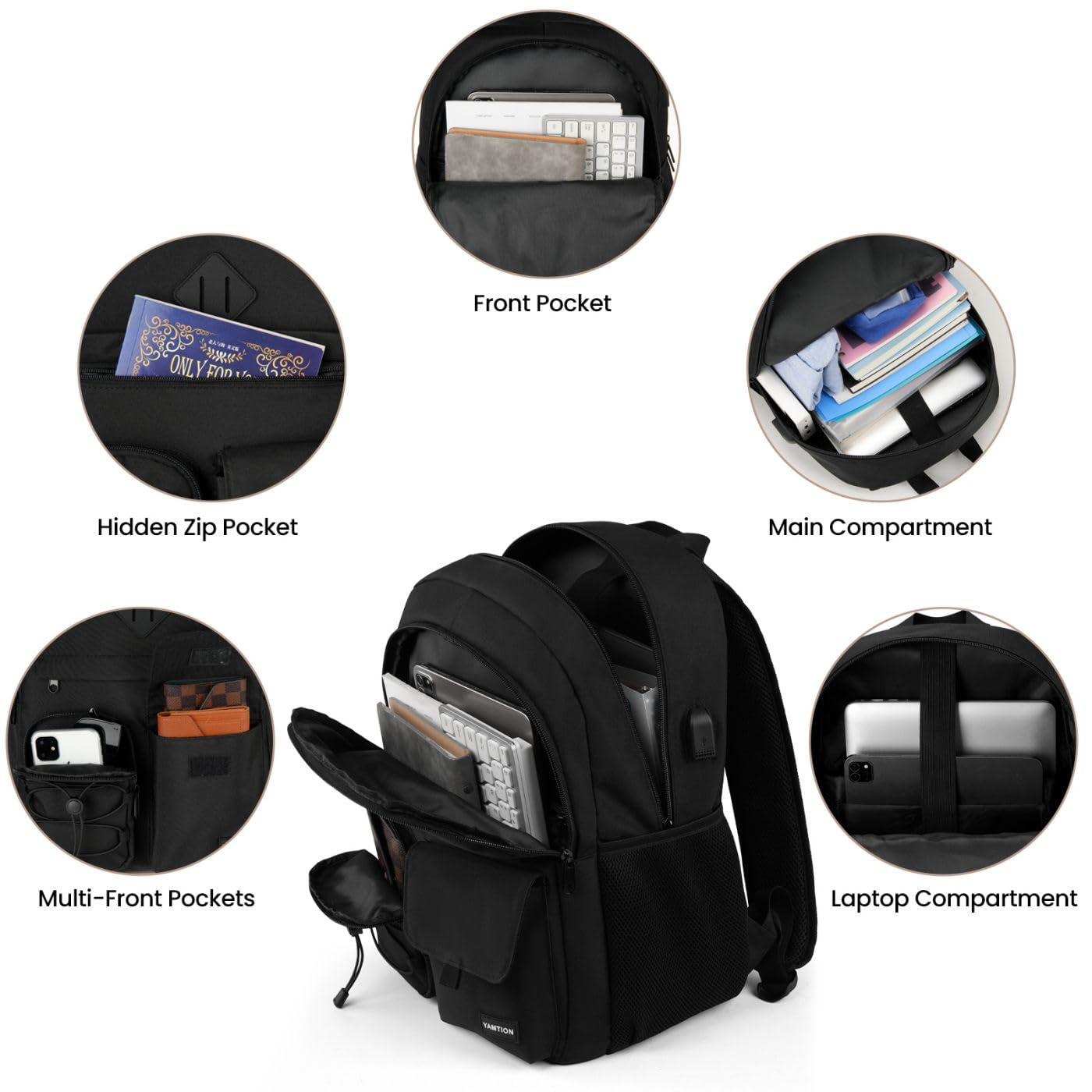 17.3 Inch Laptop Backpack for Women & Men - Durable Travel Backpack for High School, College Students & Teens - Water-Resistant School Bookbag for Daily Commute, Work & Outdoor Activities - Black