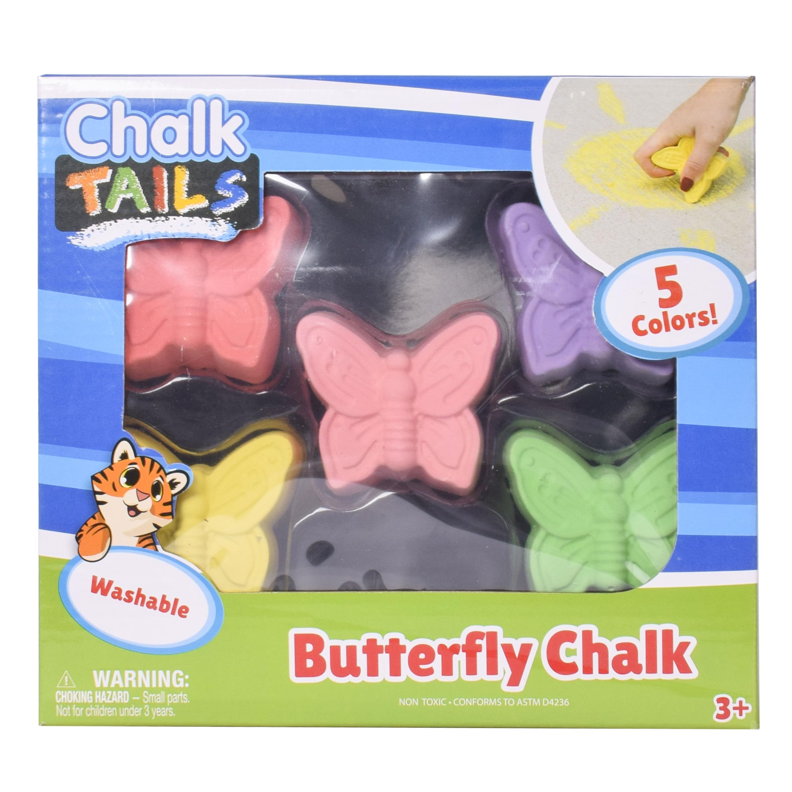 5-Piece Colorful Butterfly Sidewalk Chalk - Washable & Non-Toxic Art Supplies for Kids Ages 3+ | Outdoor Play, Birthday Gifts & Creative Activities - Sunny Days Entertainment