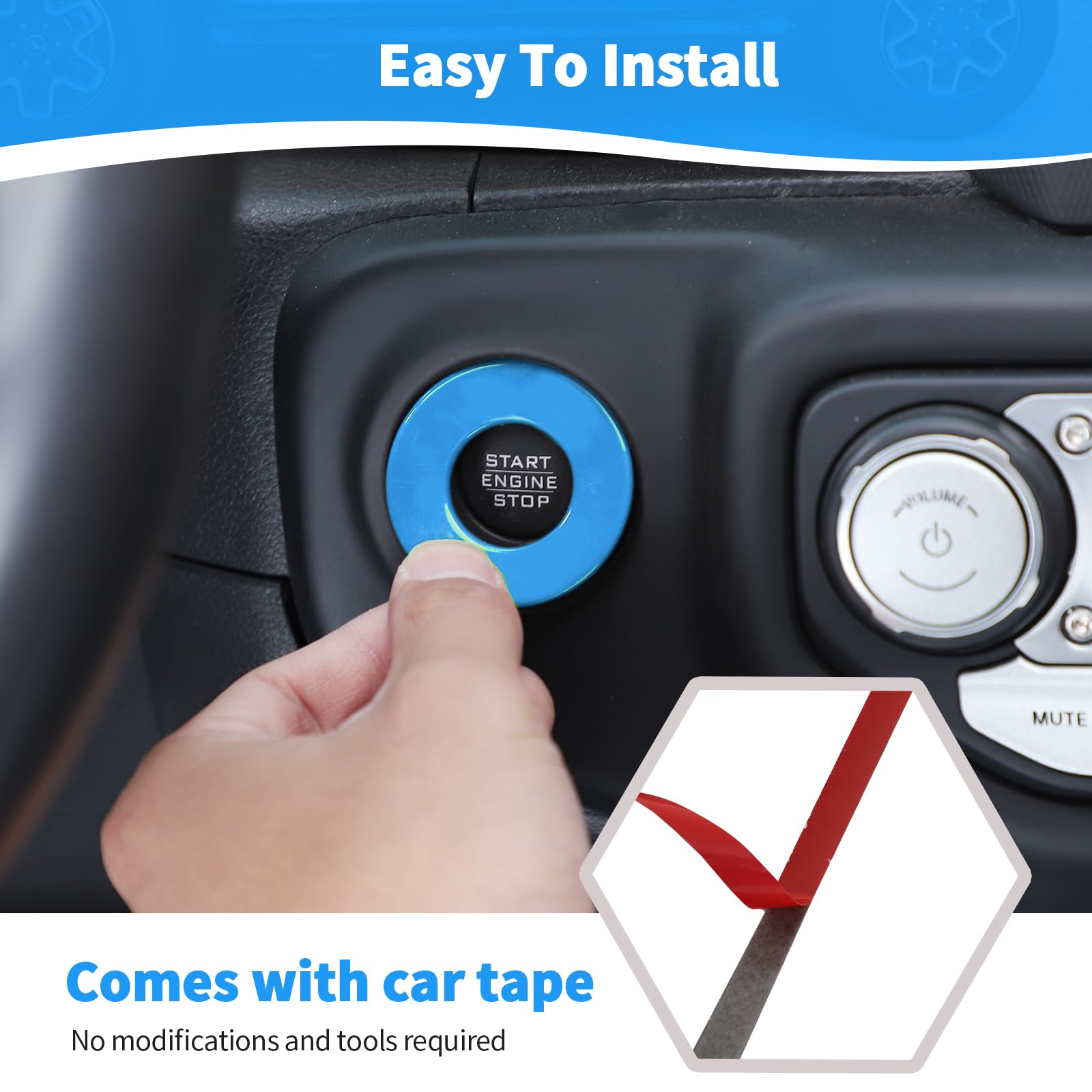 Jeep JL Push Start Stop Button Cover Trim Ring - Compatible with Jeep Wrangler JL JLU & Gladiator JT (2018-2024) - Baby Blue Interior Accessories - Protect & Customize Your Jeep's Dashboard for Off-Road & Daily Driving