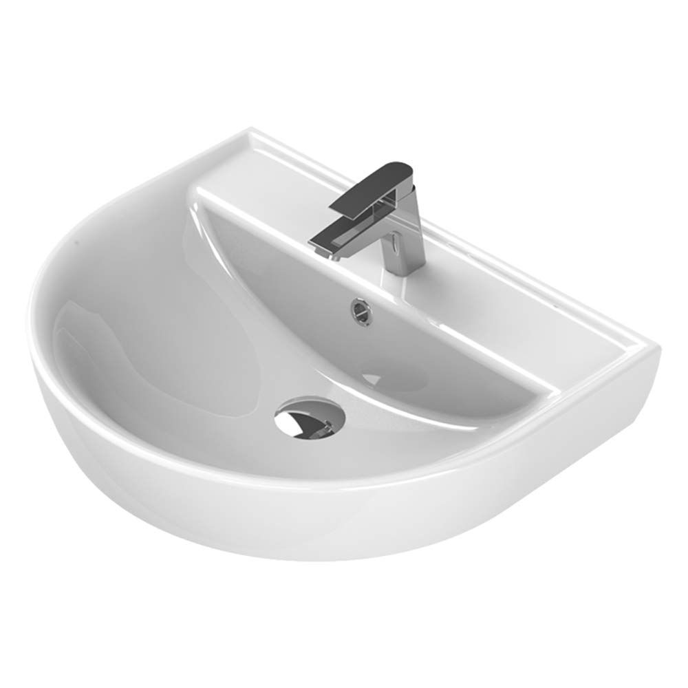 CeraStyle 007800-U One Hole White Round Ceramic Wall Mounted Bathroom Sink - Perfect for Small Bathrooms, Powder Rooms & Vanity Installations