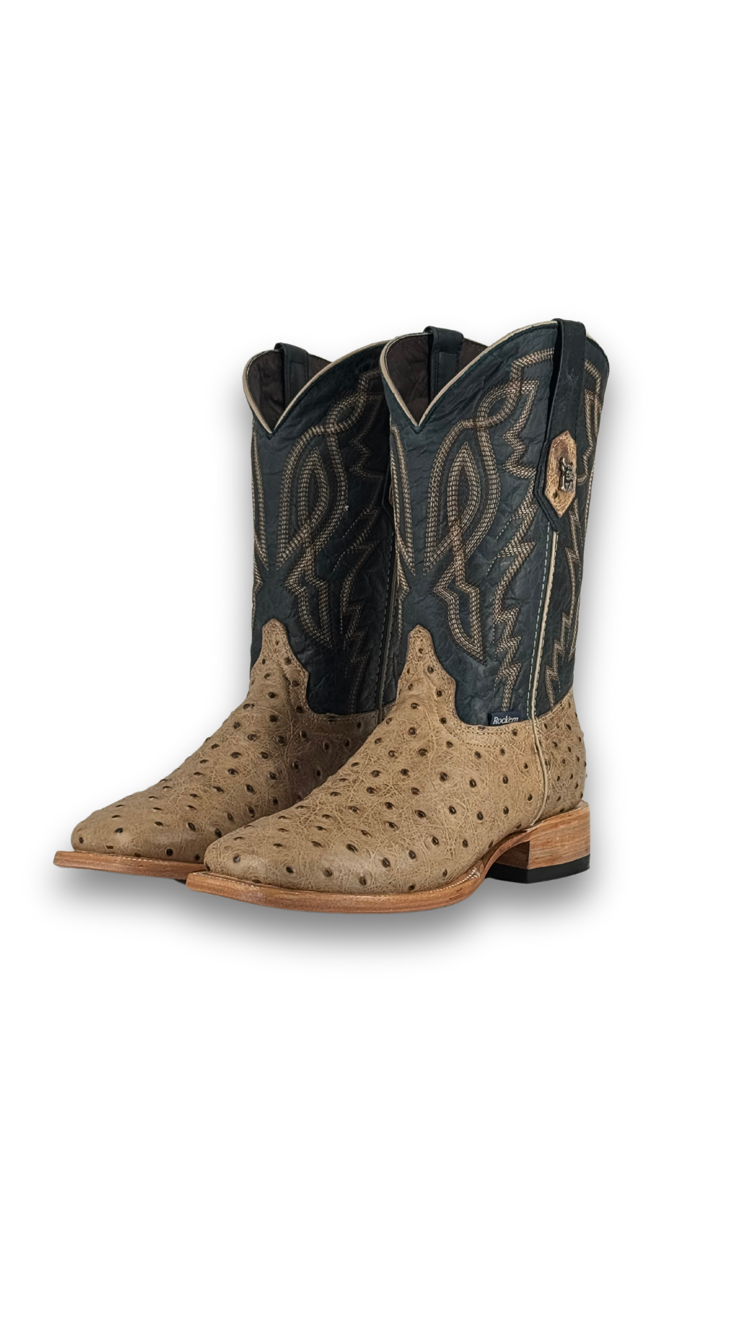 Renegade Ostrich Leather Square Toe Cowboy Boots for Men - Western Style Riding Boots for Country Music Festivals & Rodeo Events