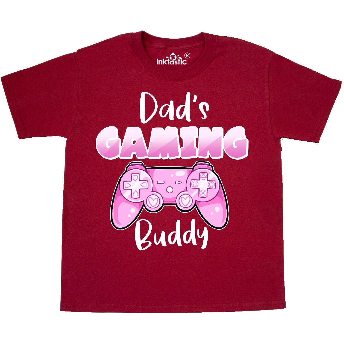 Inktastic Dad's Gaming Buddy - Pink Controller Youth T-Shirt | Cute Gamer Kids Apparel | Perfect for Father's Day & Gaming Events