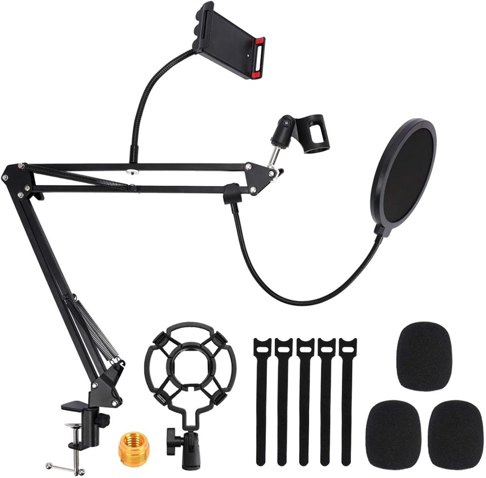 Adjustable Microphone Stand with Boom Arm & Phone Holder - Compatible with Blue, Snowball & Other USB Mics - White Studio Mic Stand for Podcasting, Streaming & Home Recording