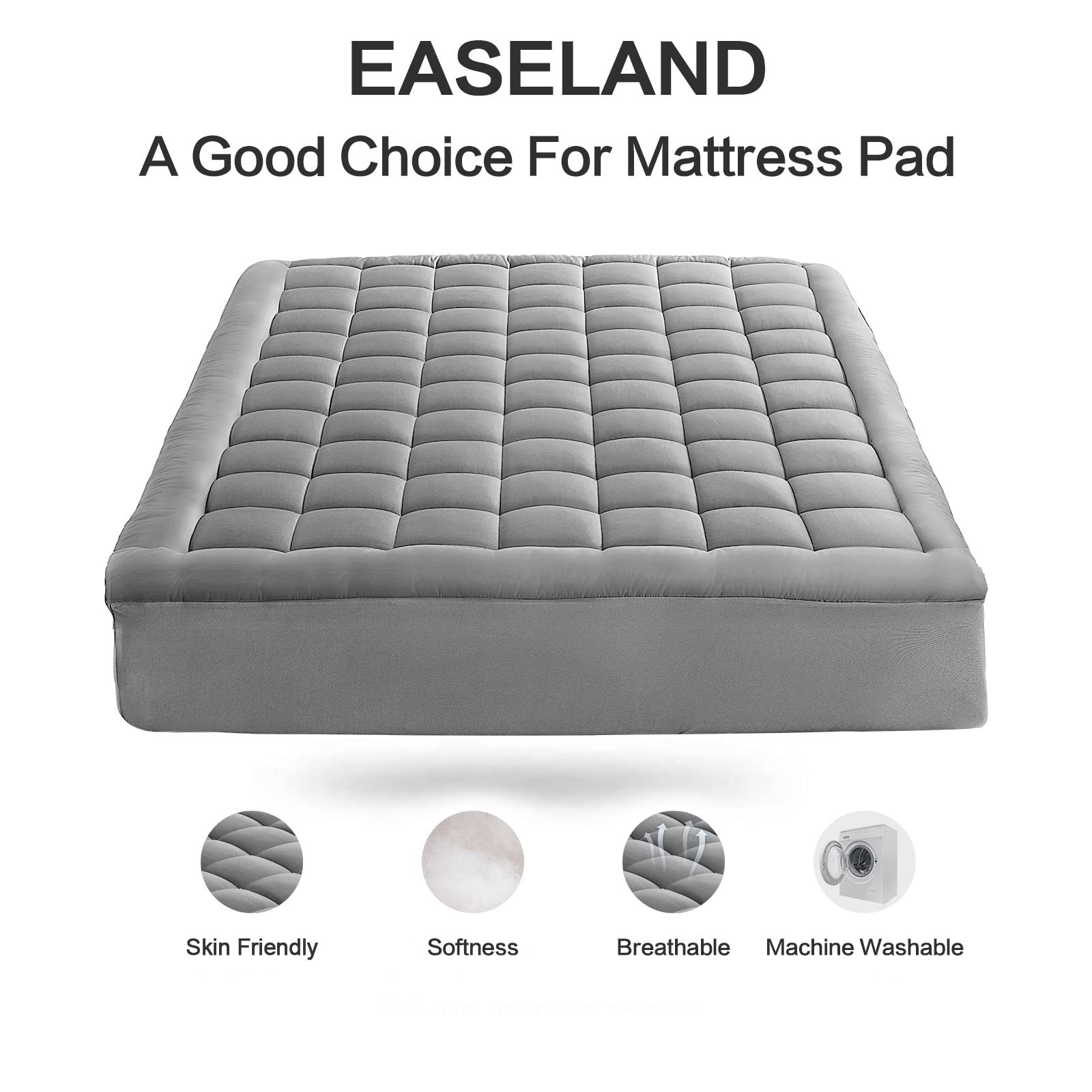 EASELAND Twin XL Cooling Mattress Topper - Quilted Pillow Top Mattress Pad Protector with Deep Pocket (8-21