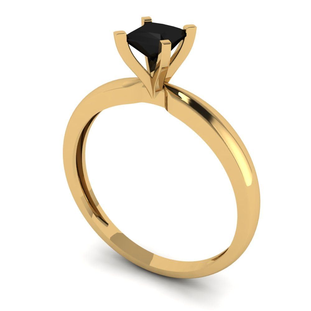 0.50 Carat Princess Cut Genuine Natural Black Onyx Solitaire Engagement Ring - 14K Yellow Gold Wedding Band for Women, Anniversary Gift, Bridal Jewelry (Perfect for Proposals, Valentine's Day & Special Occasions)