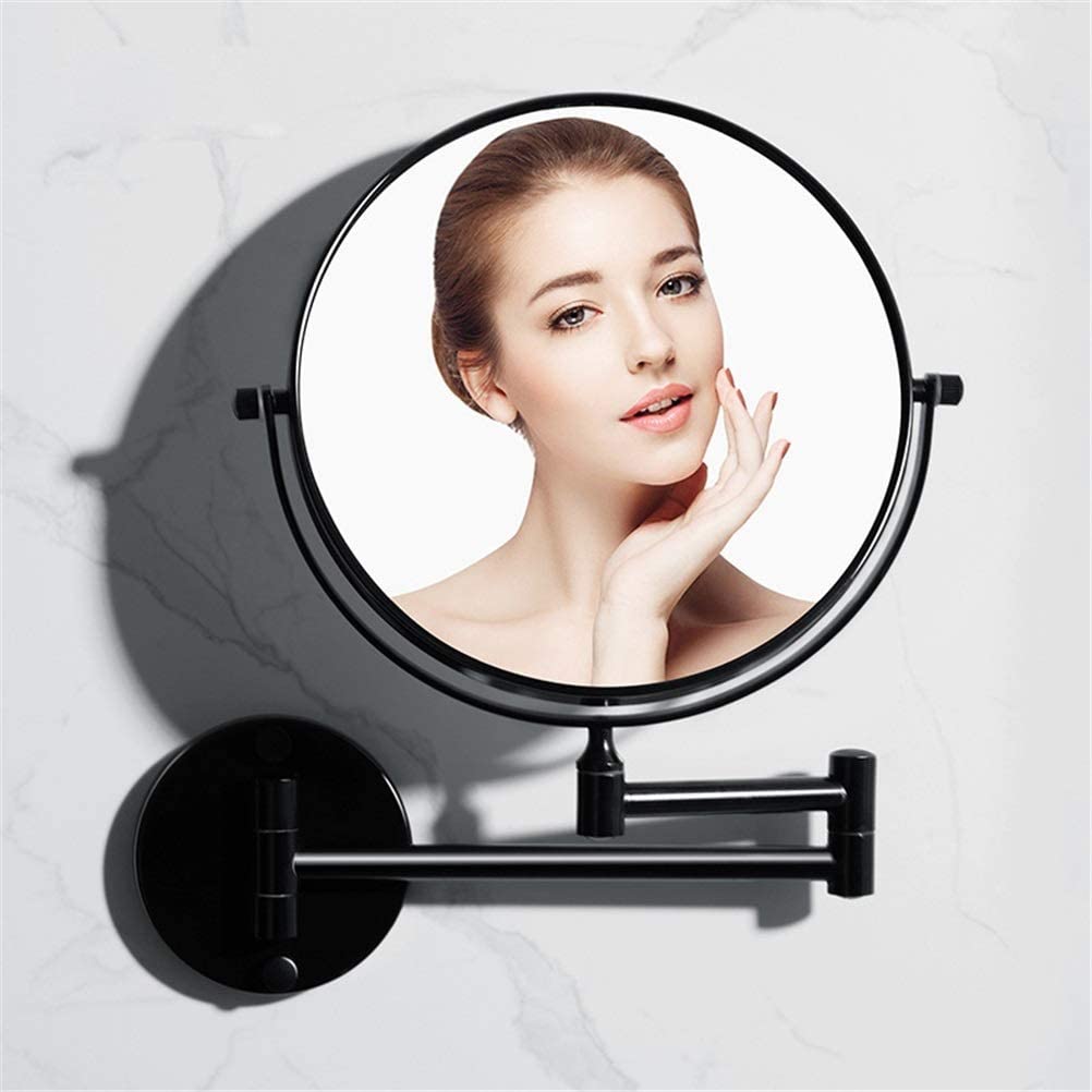 Black Wall-Mounted Makeup Mirror with Magnifying Glass - Folding Bathroom Vanity Mirror for Precise Beauty & Shaving - Perfect for Home, Salon, and Travel Use