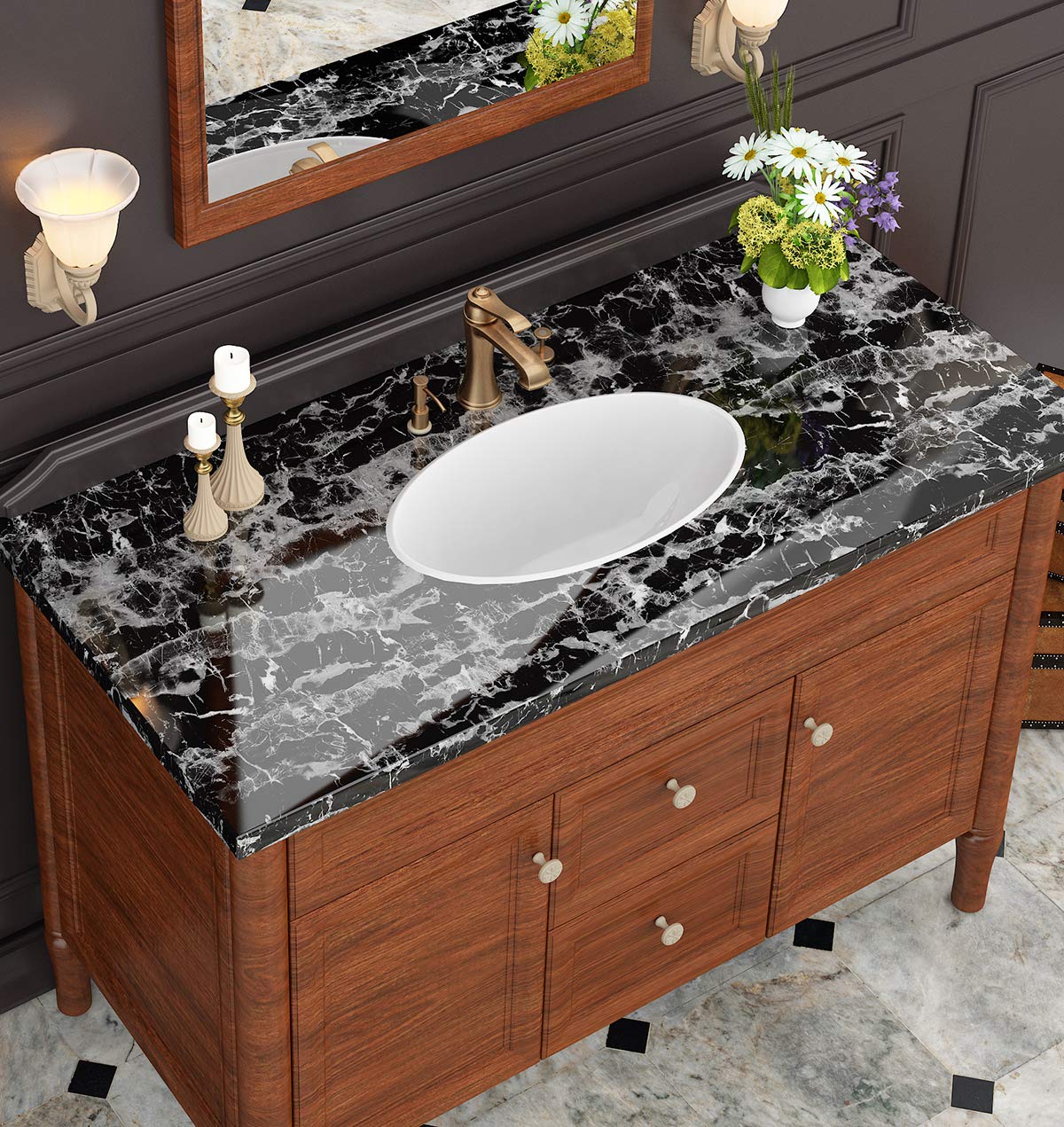 Livelynine 15.8x394 Inch Black Marble Contact Paper - Peel and Stick Waterproof Vinyl Wrap for Countertops, Kitchen Cabinets, Tables & Desks | Self-Adhesive Cover for Home & Office Renovation | Easy DIY Upgrade for Countertop Protection & Stylish Décor