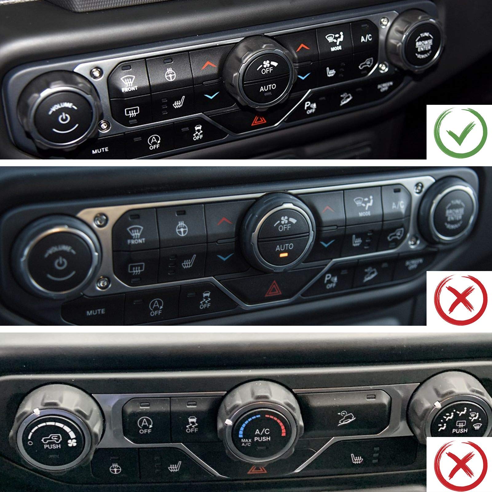 JeCar Aluminum Alloy AC Switch Knob Cover & Headlight Knob Trim - Compatible with Jeep Wrangler JL/JLU (2018-2023) & Gladiator (2020-2023) - Silver Finish - Interior Accessory Upgrade for Off-Road & Daily Driving