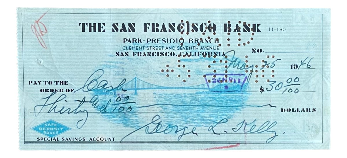 Authentic George Kelly New York Giants Signed May 25 1946 Bank Check - Rare Sports Memorabilia for Collectors, Perfect for Display in Man Cave or Sports Themed Room