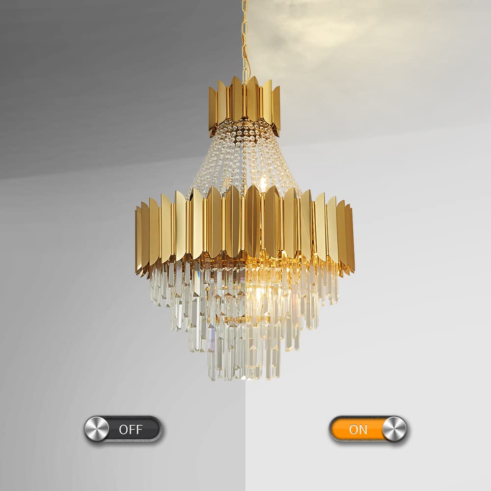 Modern Luxury Gold Crystal Large Raindrop Chandelier - 23.23” Diameter x 33.46” Height - Elegant Lighting Fixture for Living Room, Dining Room, Staircase & Entryway - Perfect for Home Decor, Wedding Venues & Luxury Hotels