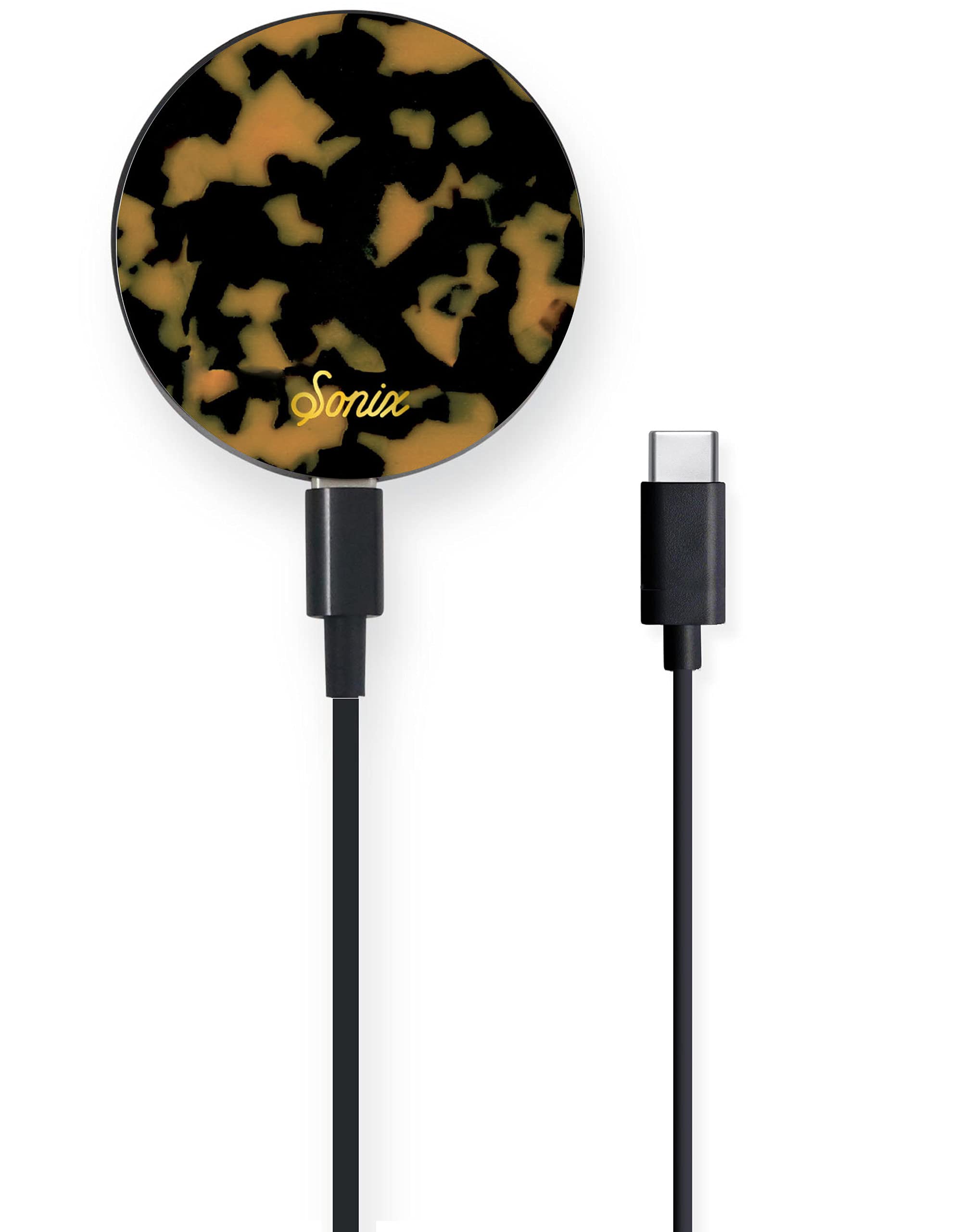 Sonix Fast Wireless Charger for MagSafe iPhone 15 14 13 12 Series - 6.5ft USB-C Cable | Brown Tortoise Shell Design | Perfect for Home Office Car & Travel Charging