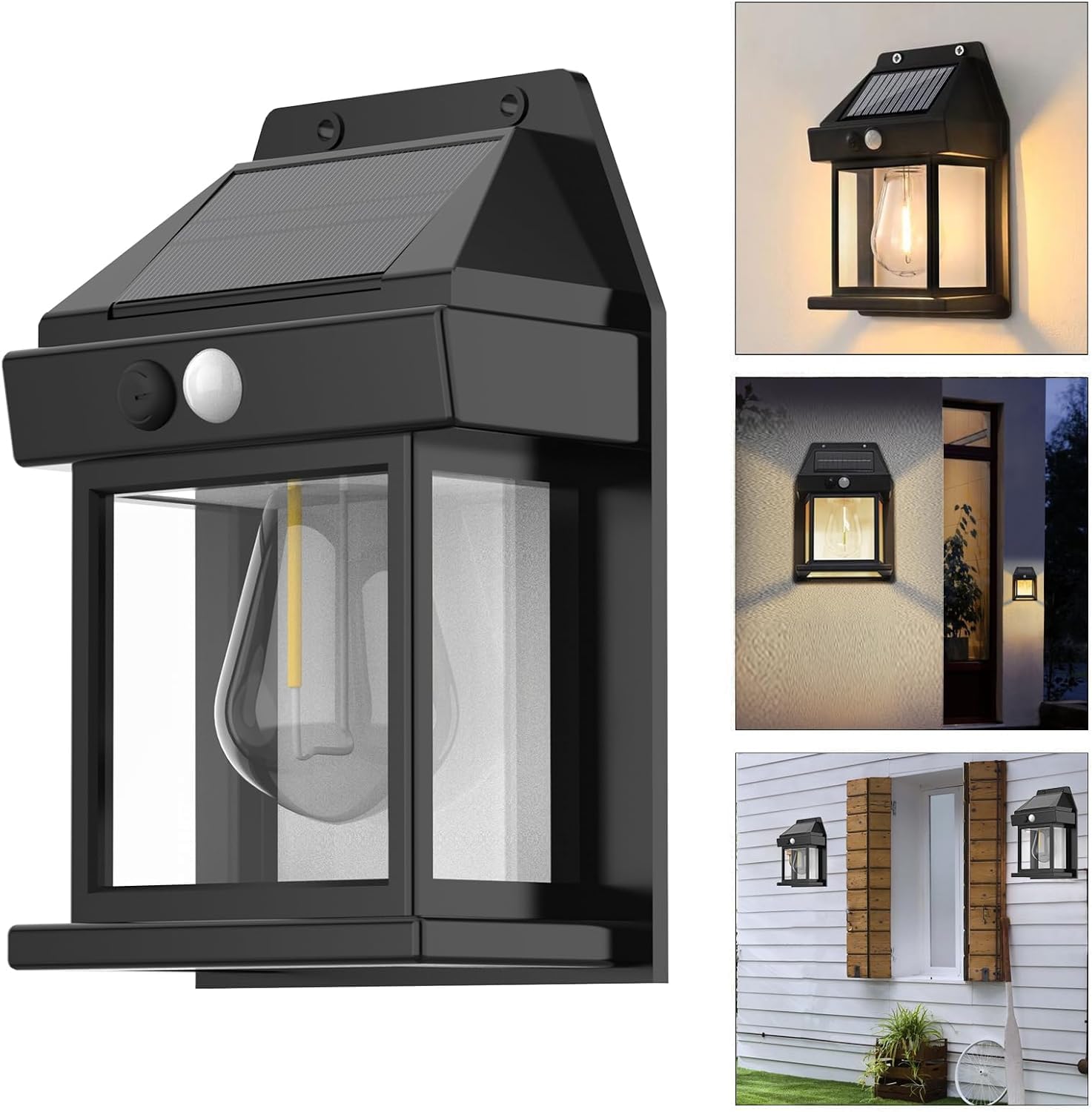 Solar Powered Motion Sensor Outdoor Lights - 600LM Brightness, 3 Lighting Modes, IP65 Waterproof, 1800mAh Battery for Patio, Porch, Garage & Garden - Dusk to Dawn Security Lighting (Black)