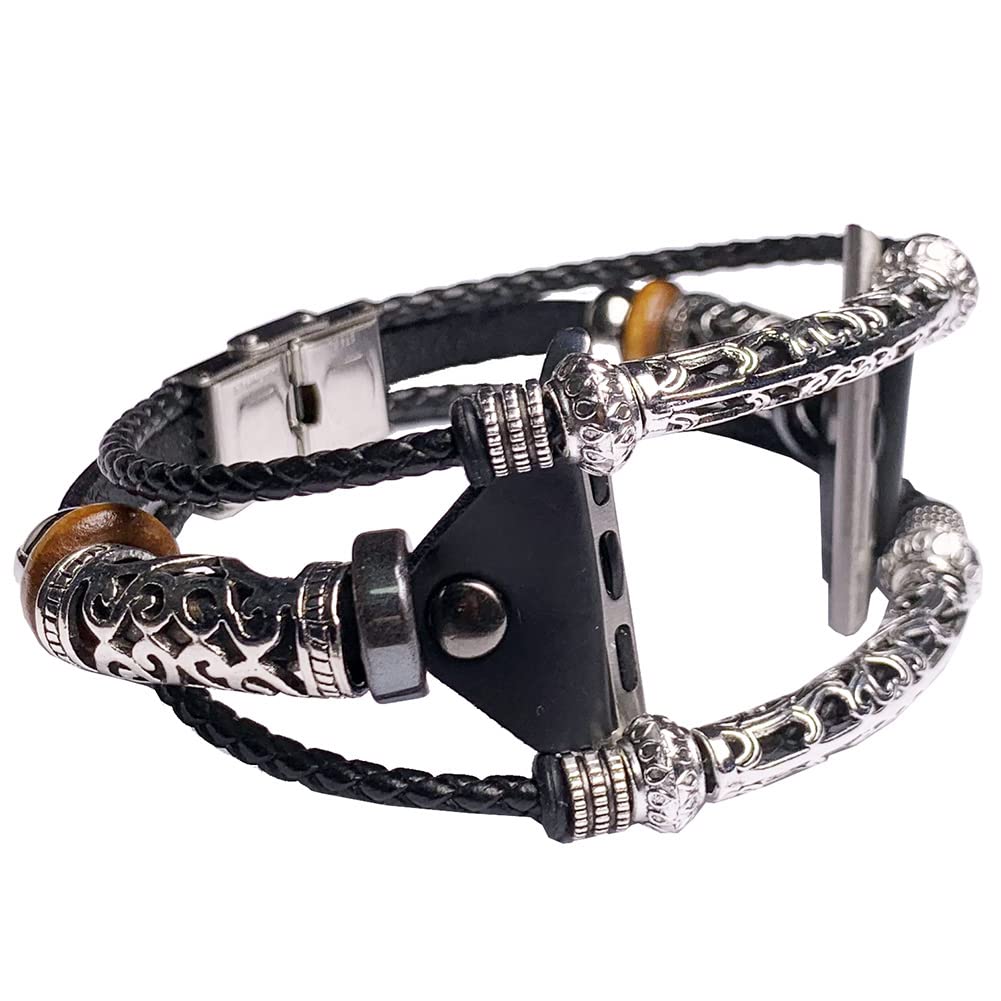 Vintage Leather Watch Band for Apple Watch Series 1-7 & SE - 42mm/44mm/45mm Compatible - Stylish Unisex Wristband for Men & Women - Classic Black - Perfect for Work, Gym & Everyday Wear