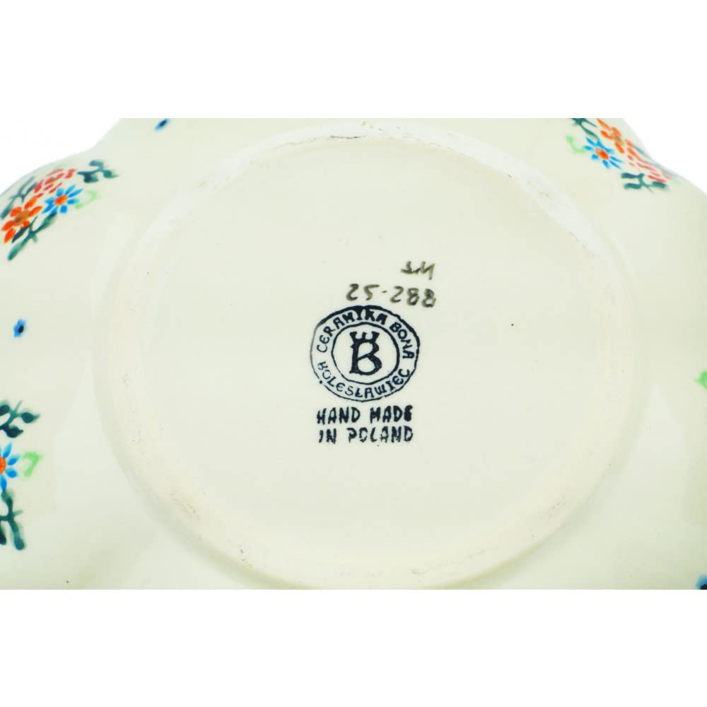 Authentic Polish Pottery 10.25-inch Scalloped Fluted Bowl - Handmade Burst of Spring Design with Certificate of Authenticity | Perfect for Serving, Home Decor & Gift Giving