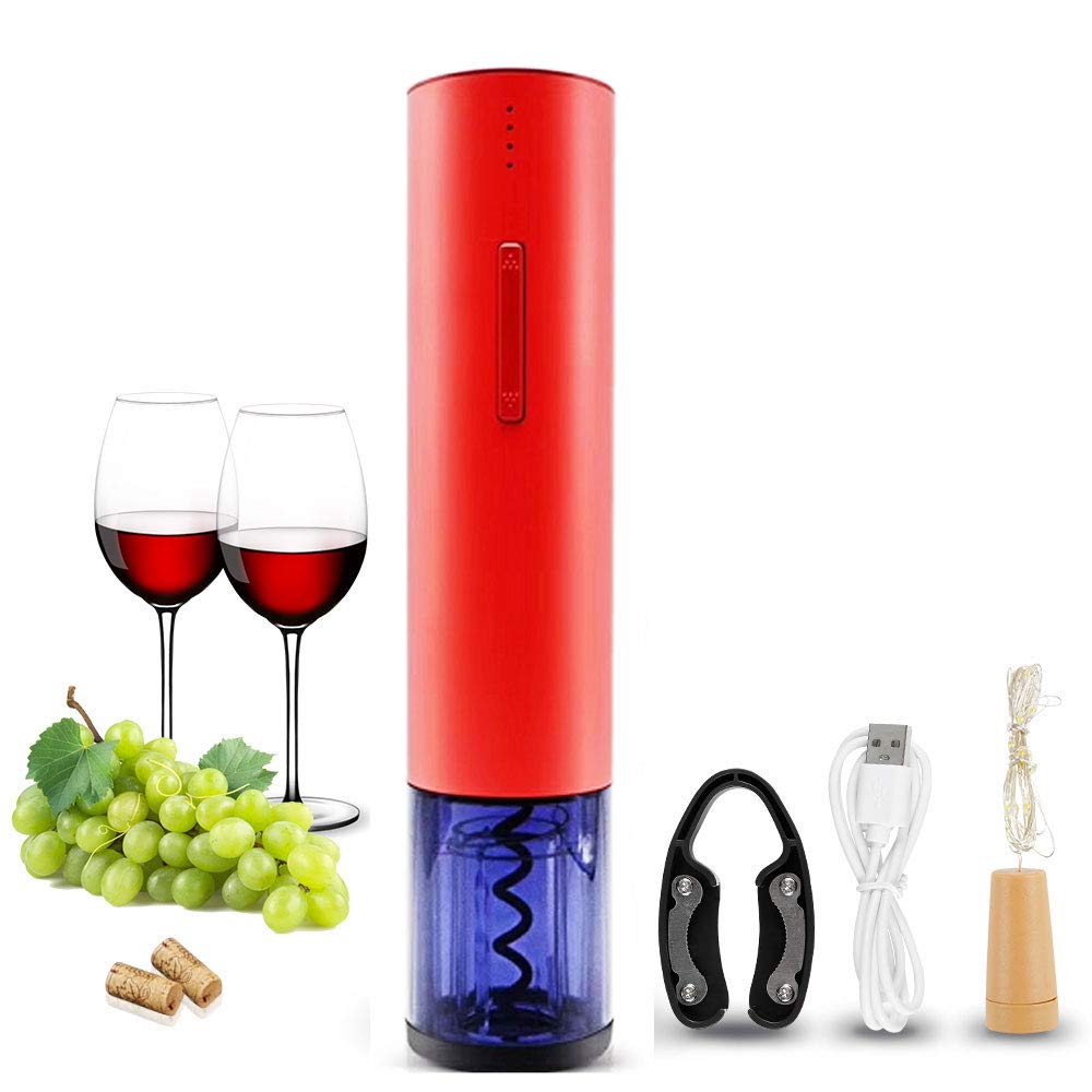 Automatic Electric Wine Bottle Opener - Cordless USB Rechargeable Corkscrew with Stainless Steel Blade for Easy Wine Opening | Perfect for Dinner Parties, Gifts & Home Bars (Red)